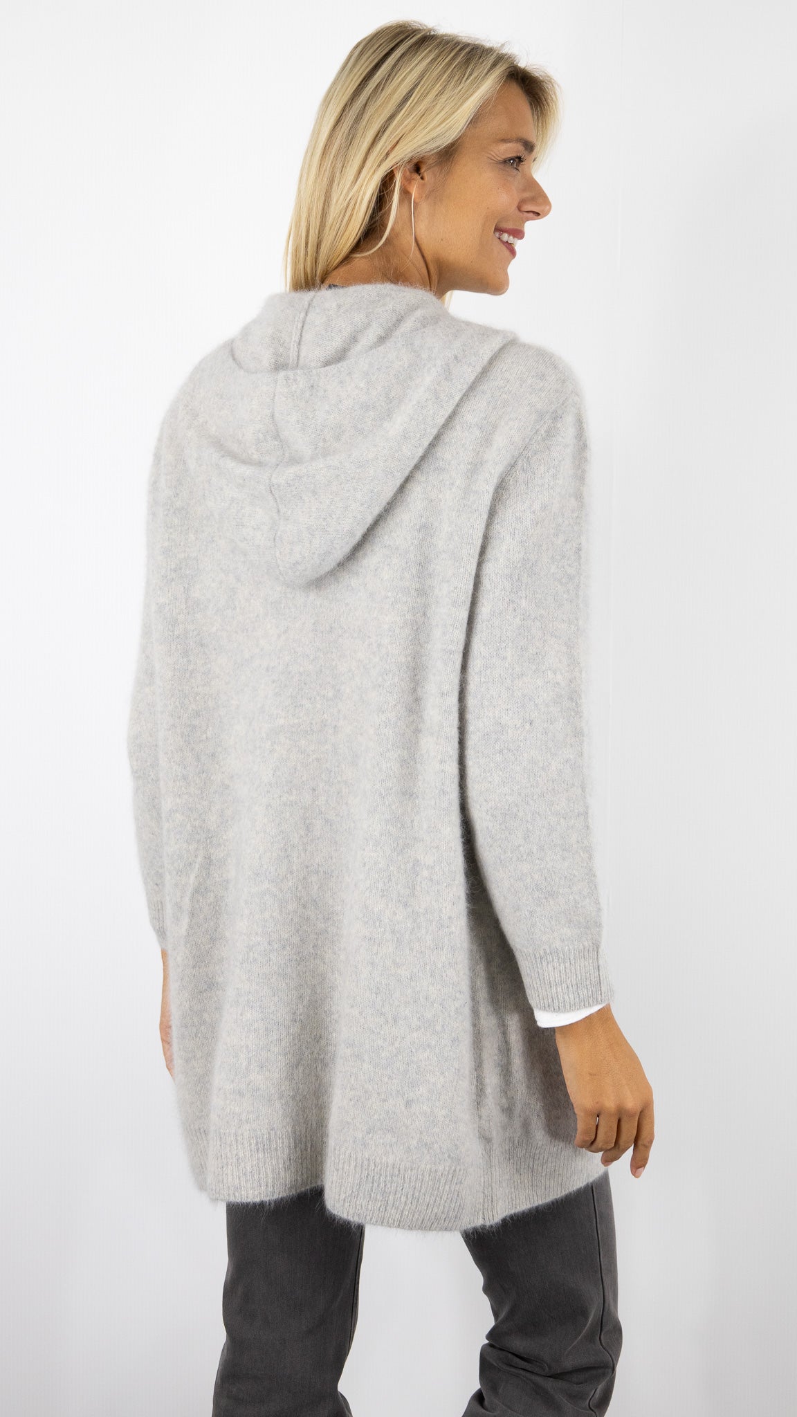 GILET LONG A CAPUCHE EN RACCON ESTHEME WES2294HR#color_1258/BRUME GRIS CLAIR