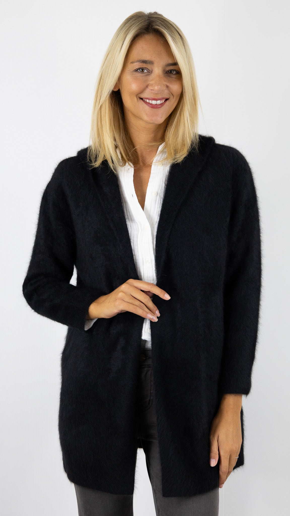 GILET LONG A CAPUCHE EN RACCON ESTHEME WES2294HR#color_16148/NOIR