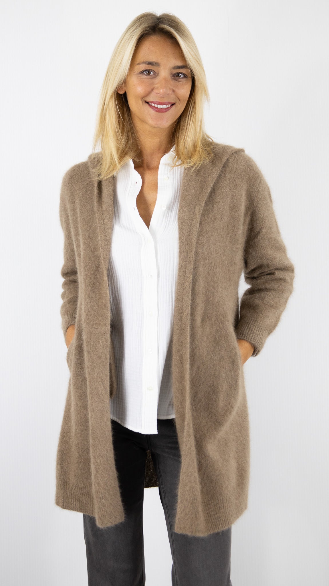 GILET LONG A CAPUCHE EN RACCON ESTHEME WES2294HR#color_1191/TAUPE