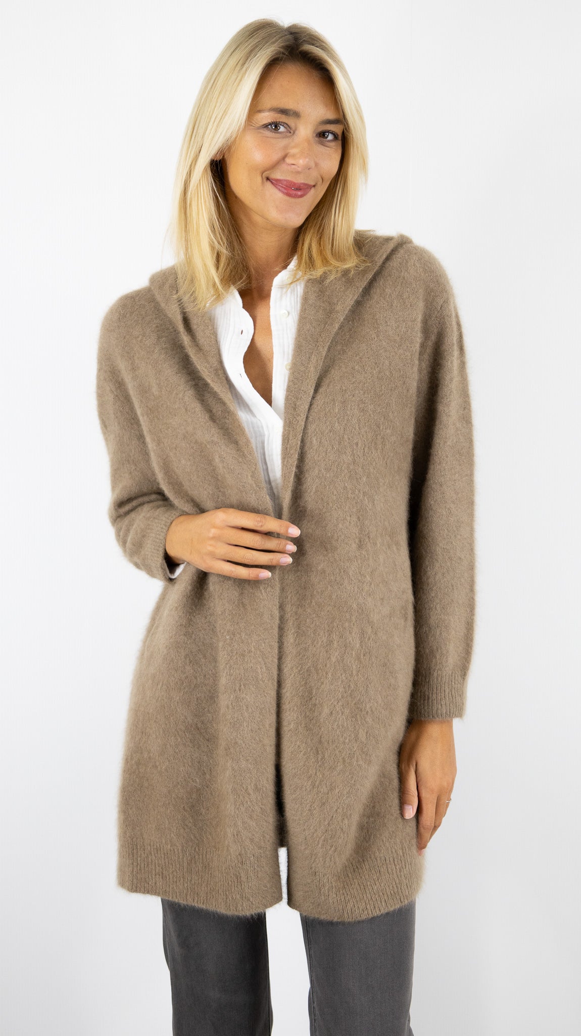 GILET LONG A CAPUCHE EN RACCON ESTHEME WES2294HR#color_1191/TAUPE