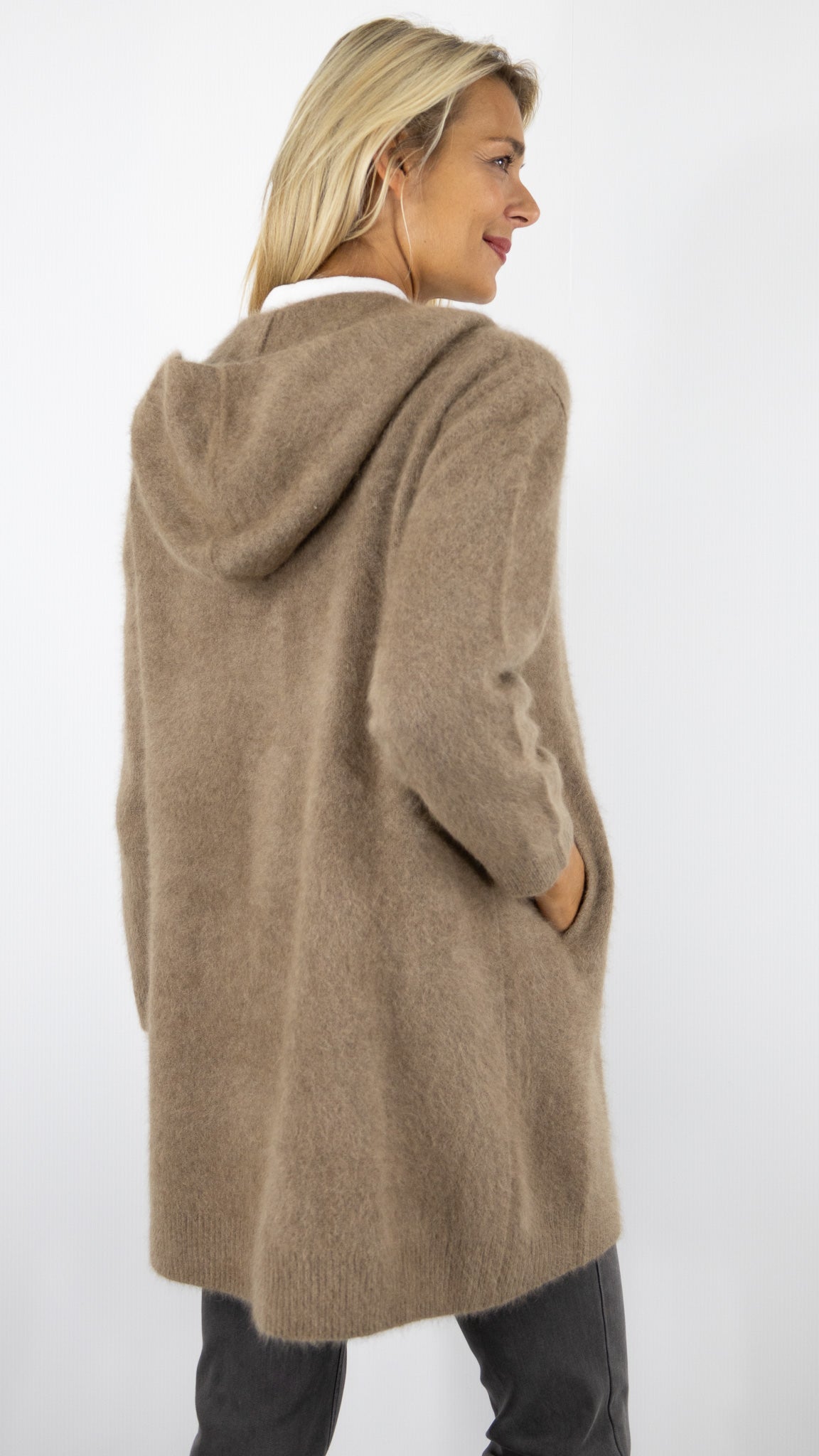 GILET LONG A CAPUCHE EN RACCON ESTHEME WES2294HR#color_1191/TAUPE