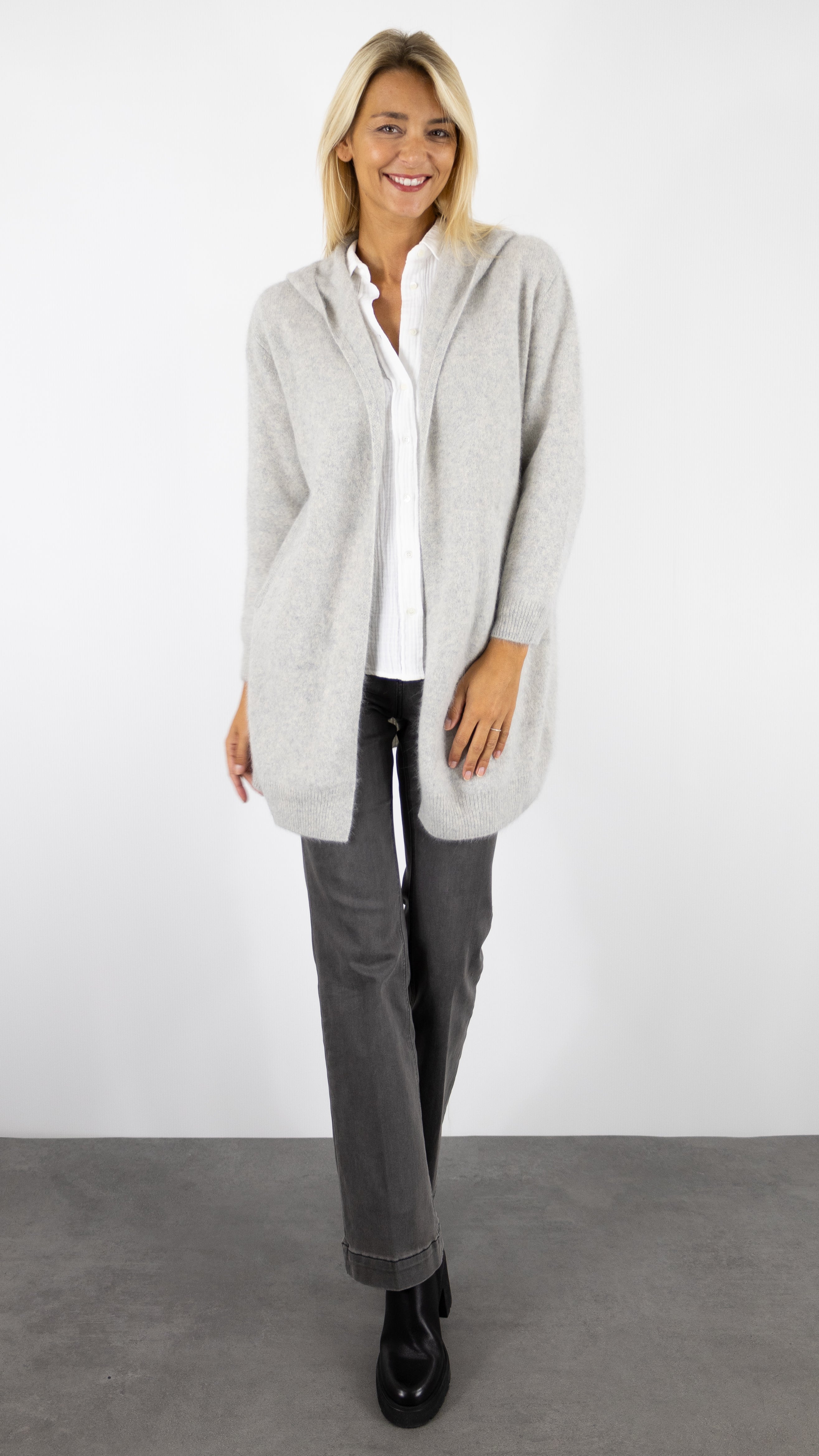 GILET LONG A CAPUCHE EN RACCON ESTHEME WES2294HR#color_1258/BRUME GRIS CLAIR