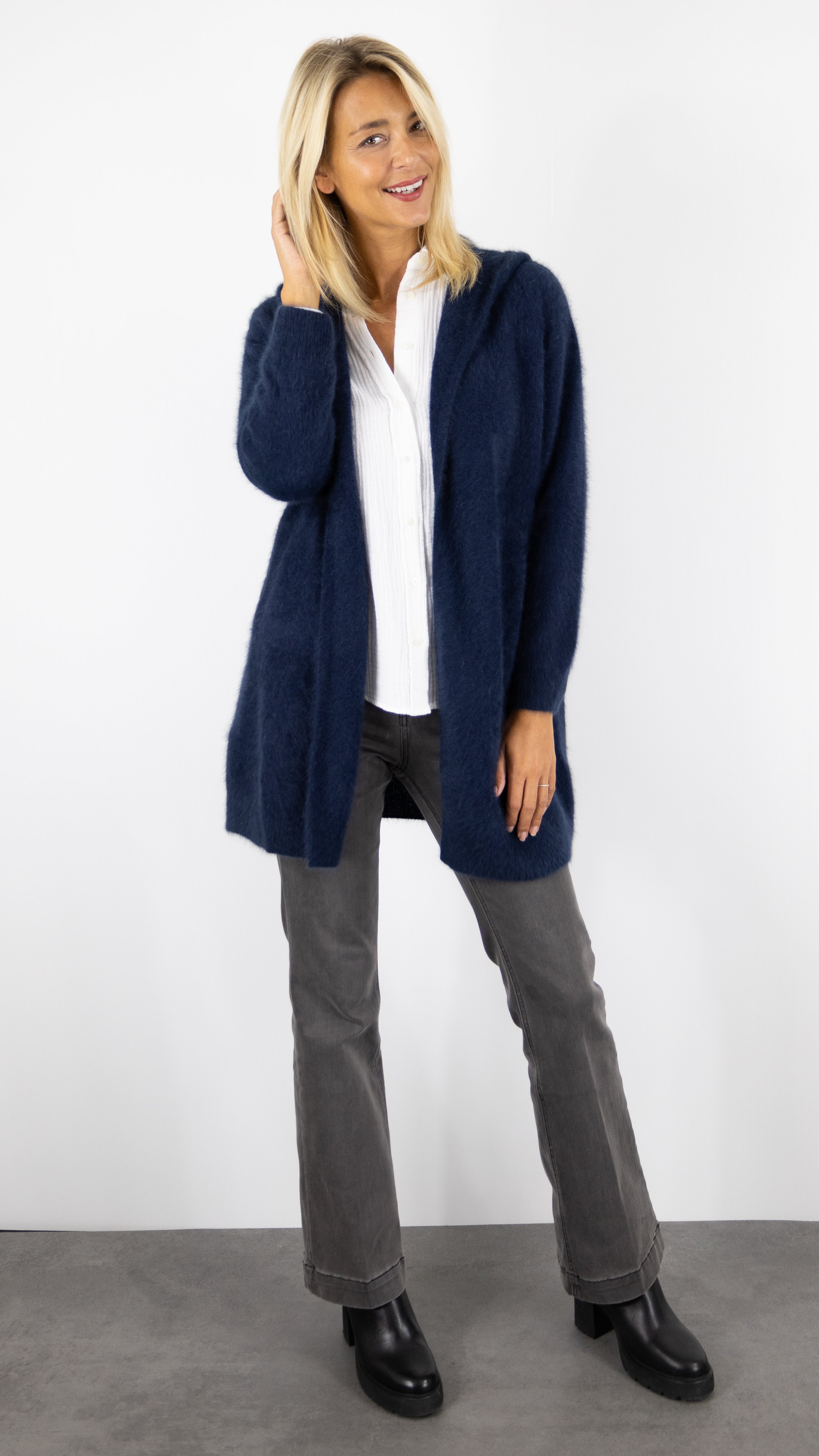 GILET LONG A CAPUCHE EN RACCON ESTHEME WES2294HR#color_1193/NAVY