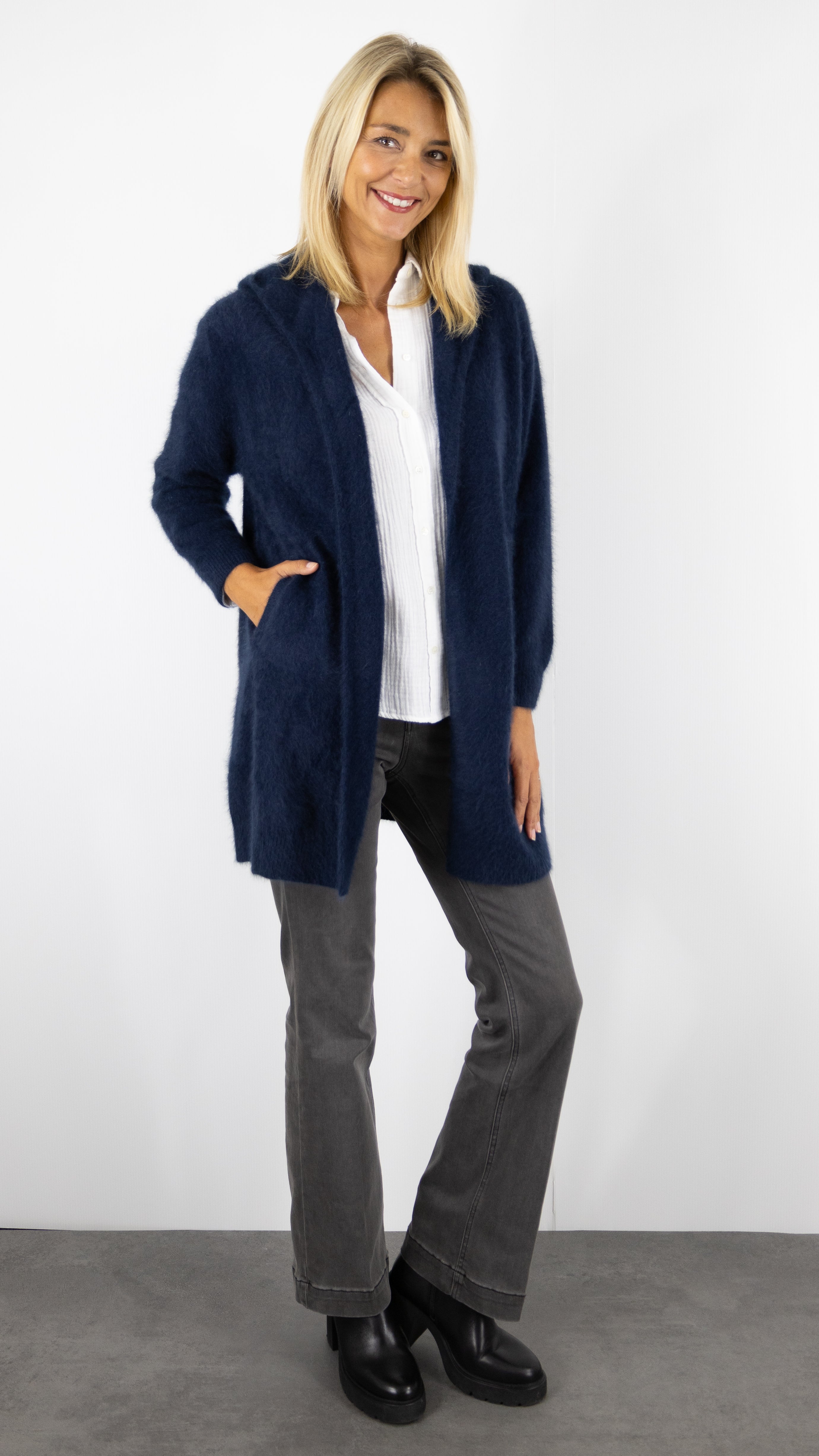 GILET LONG A CAPUCHE EN RACCON ESTHEME WES2294HR#color_1193/NAVY