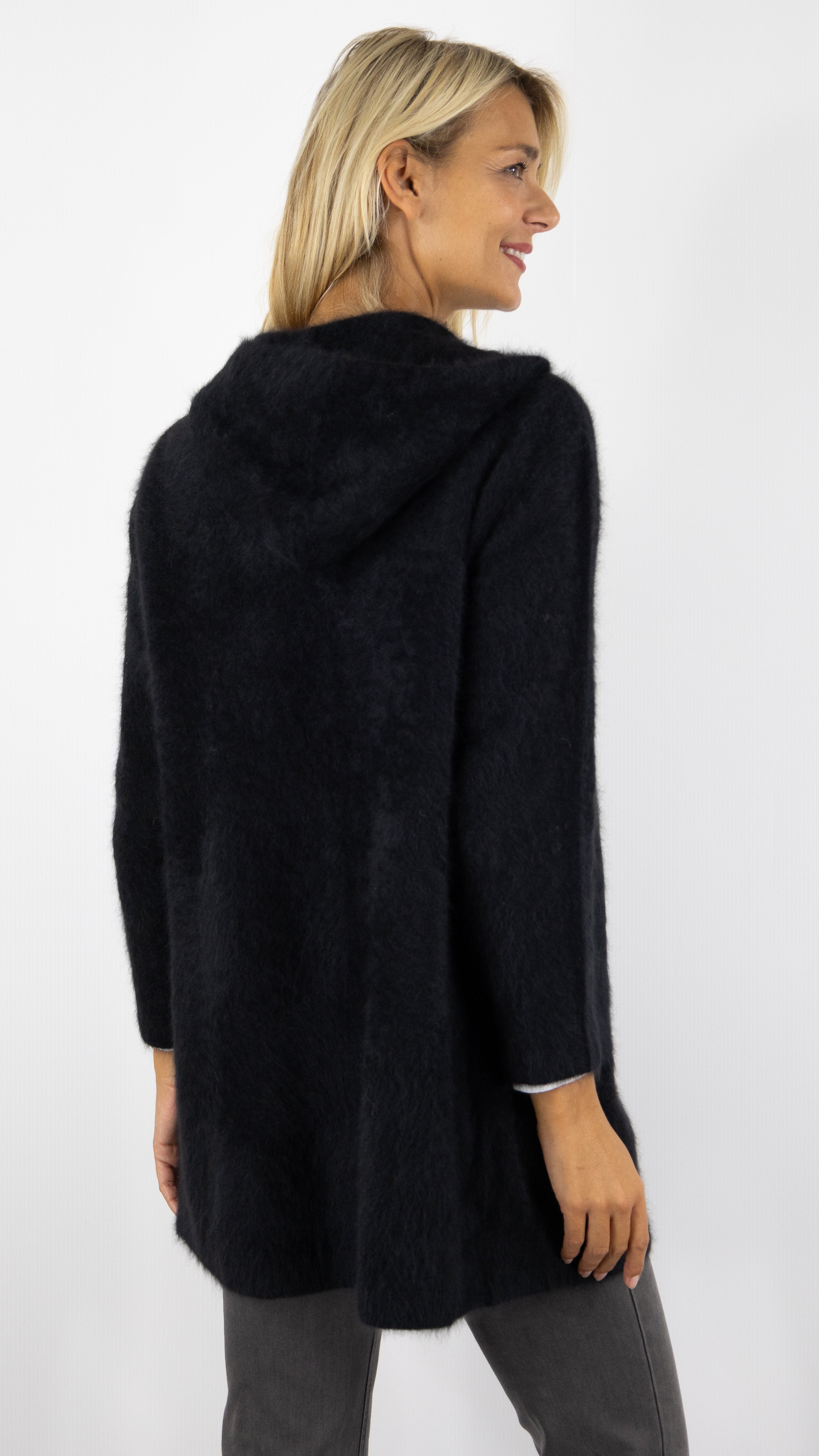 GILET LONG A CAPUCHE EN RACCON ESTHEME WES2294HR#color_16148/NOIR