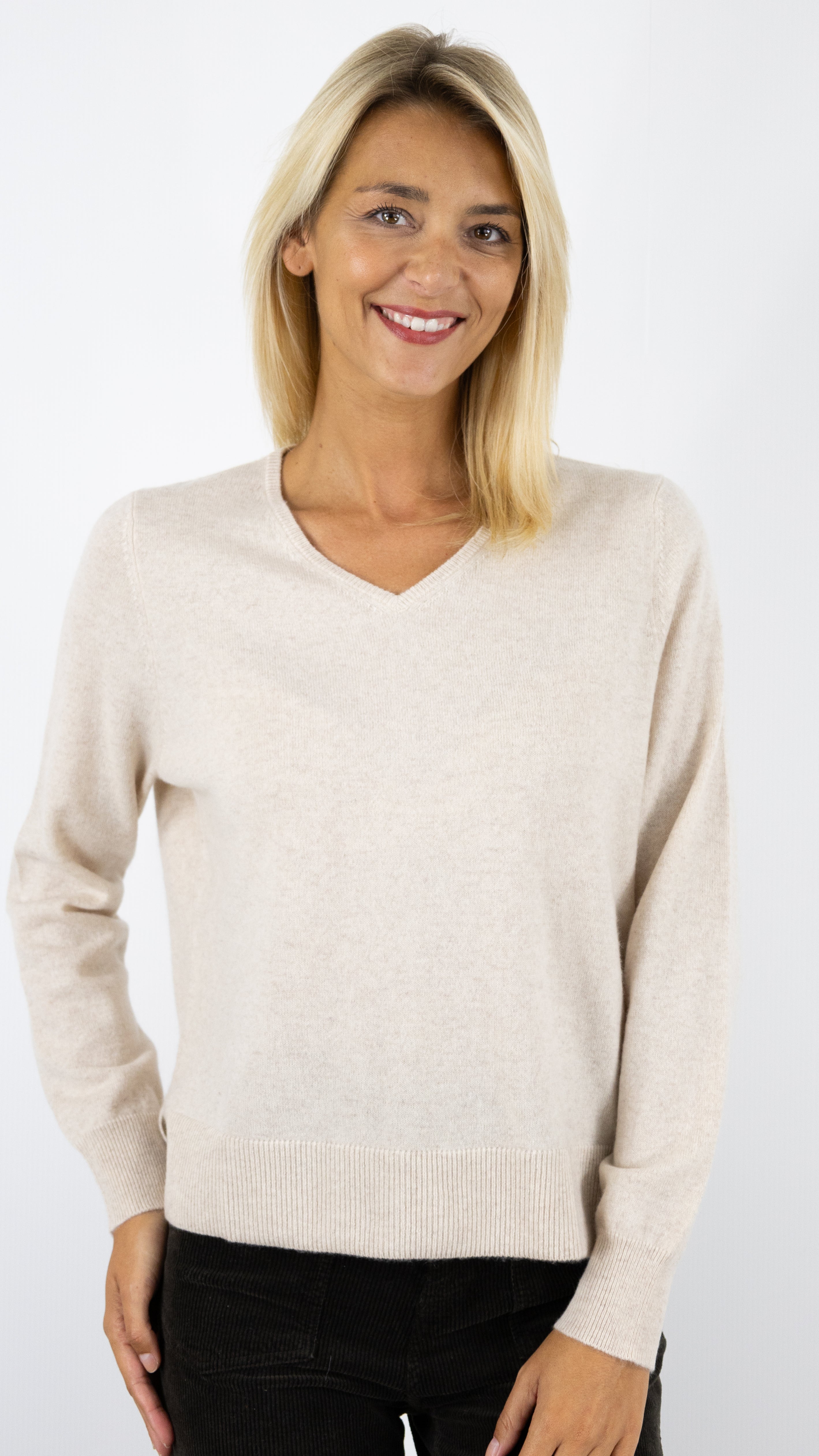 PULL V EN CACHEMIRE WES2407H ESTHEME#COLOR_3273/LIN BEIGE