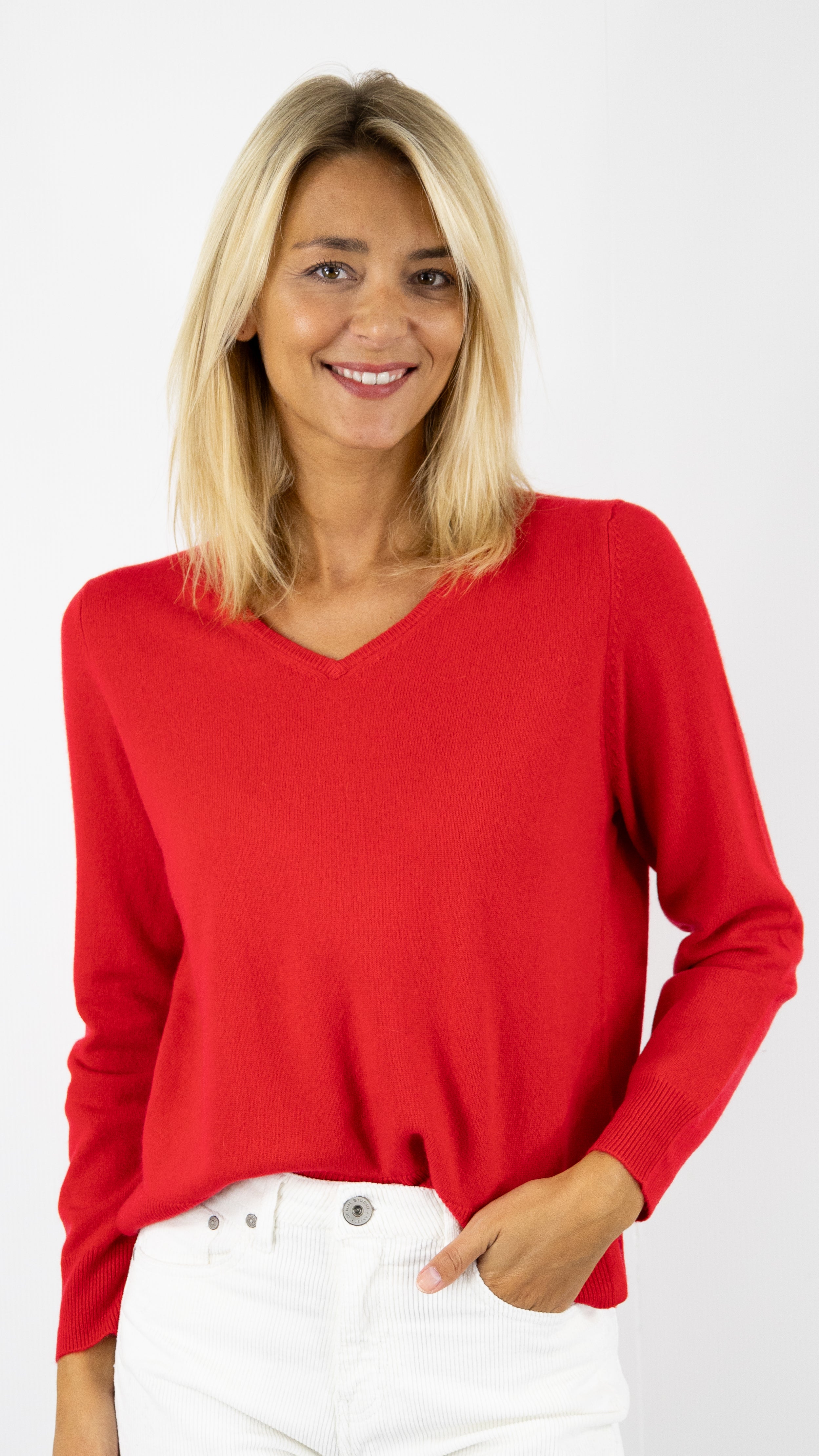 PULL V EN CACHEMIRE WES2407H ESTHEME#COLOR_1342/SCARLET ROUGE