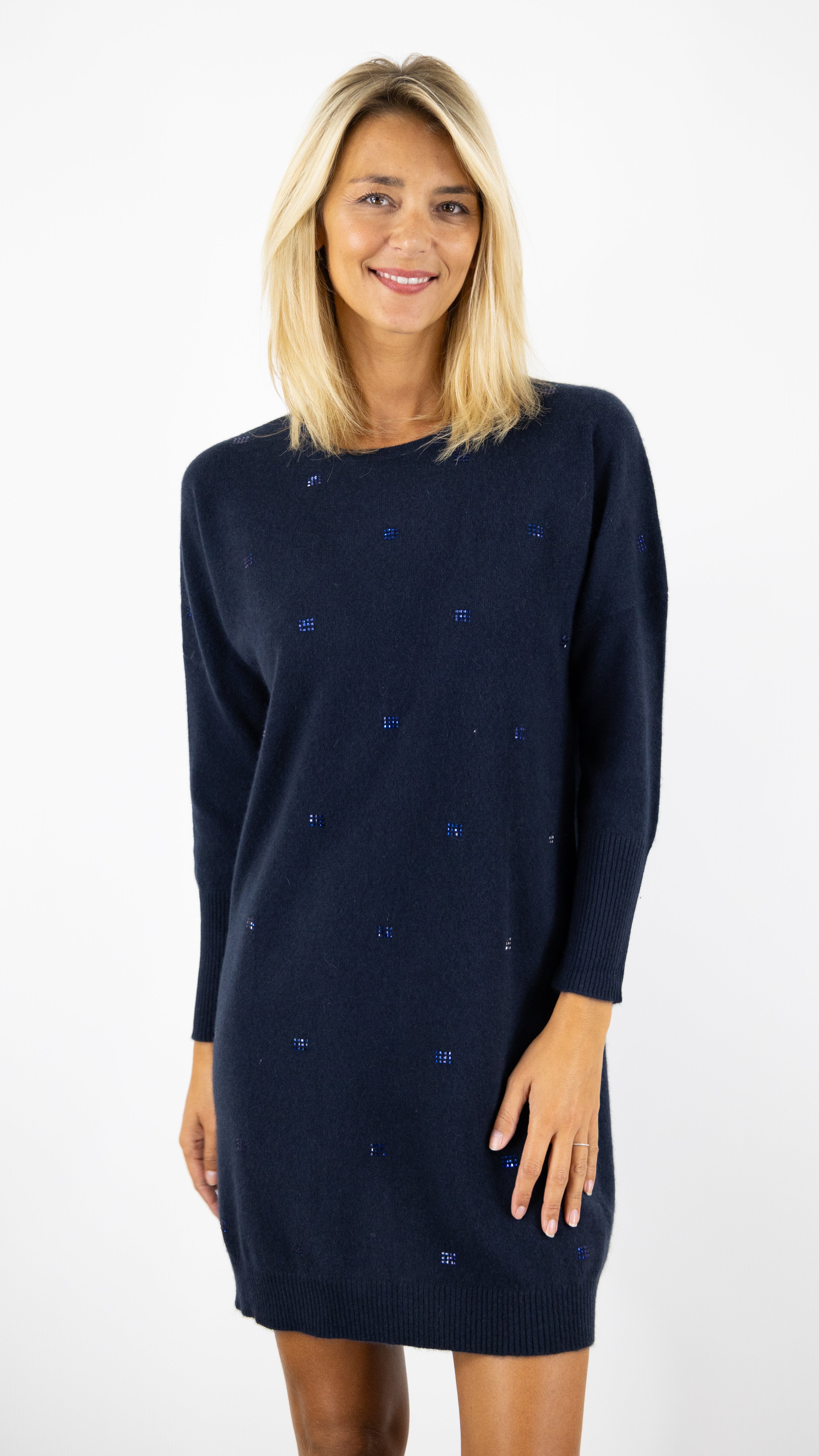 ROBE EN CACHEMIRE AVEC STRASS ESTHEME CKH4057C ESTHEME NAVY