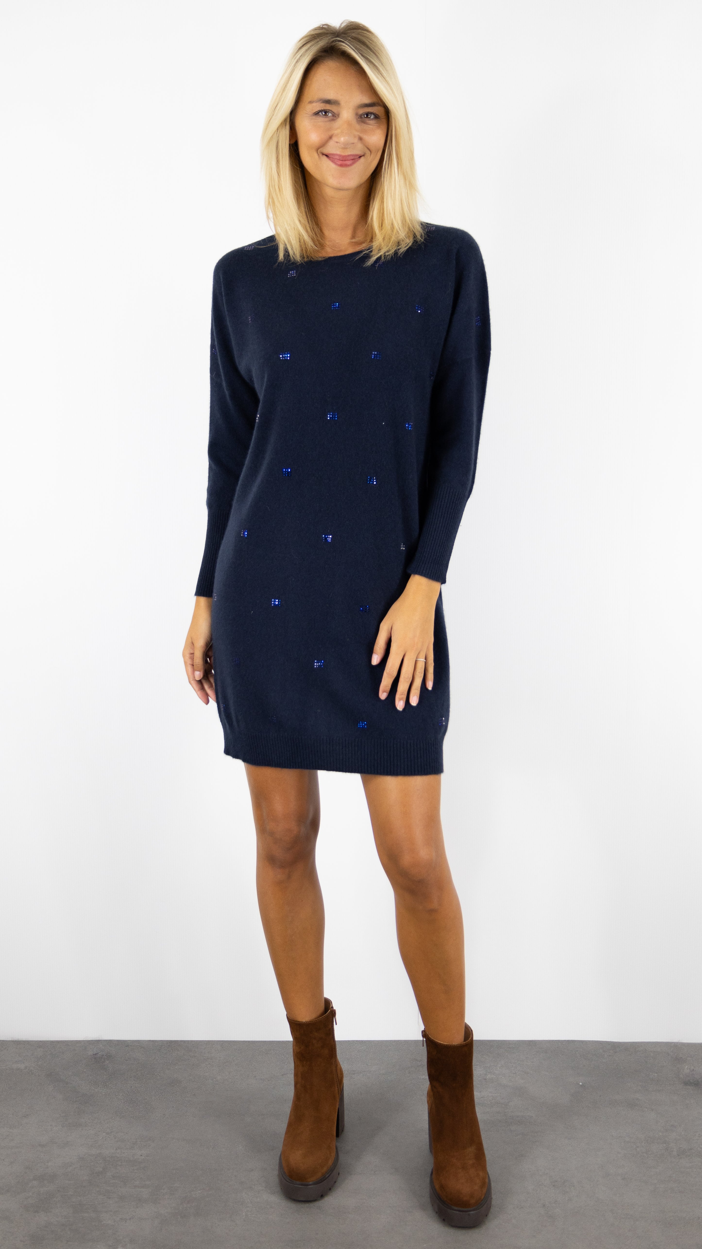 ROBE EN CACHEMIRE AVEC STRASS ESTHEME CKH4057C ESTHEME NAVY