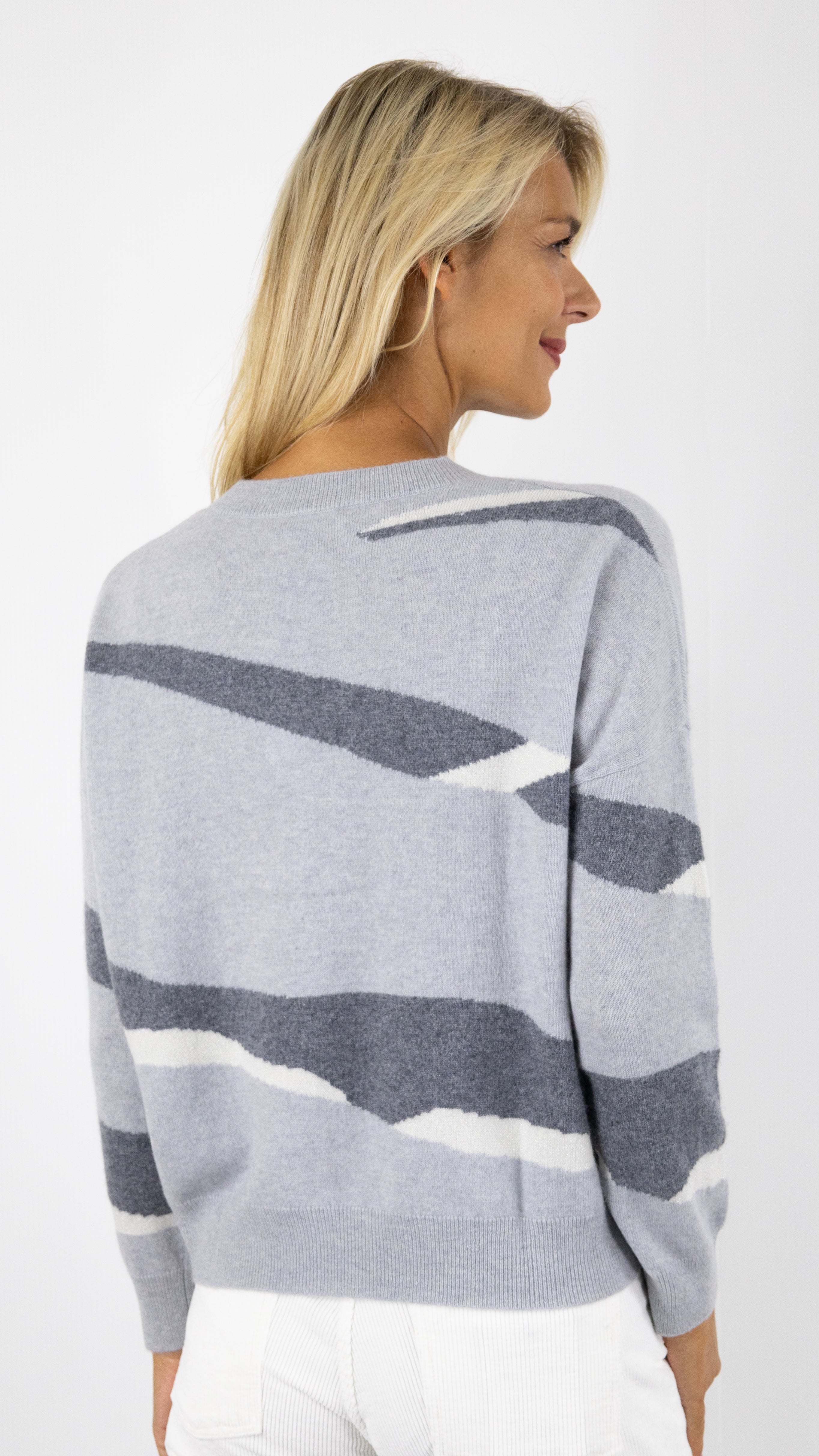 PULL EN CACHEMIRE IMPRIME GRIS ESTHEME CKH4037C