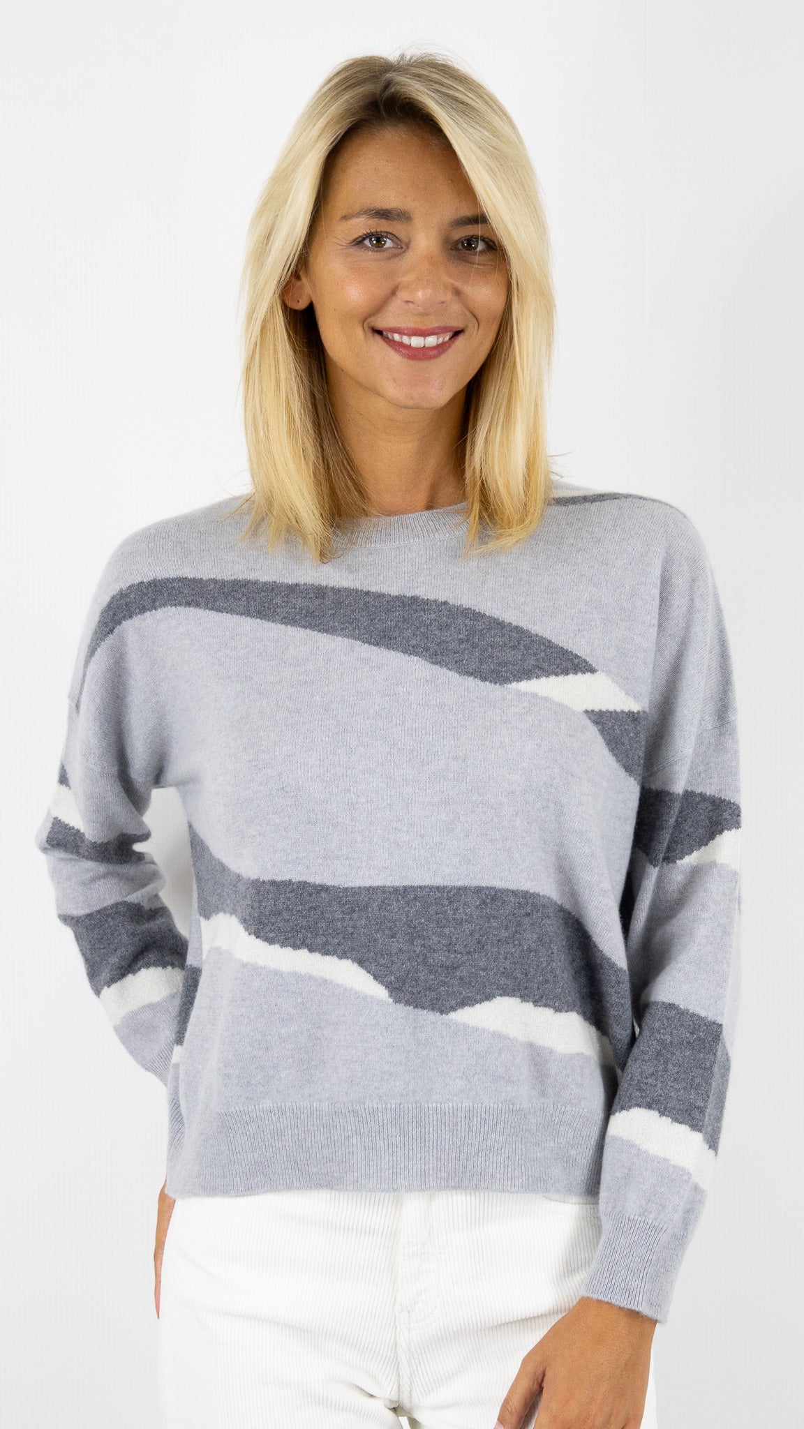 PULL EN CACHEMIRE IMPRIME GRIS ESTHEME CKH4037C