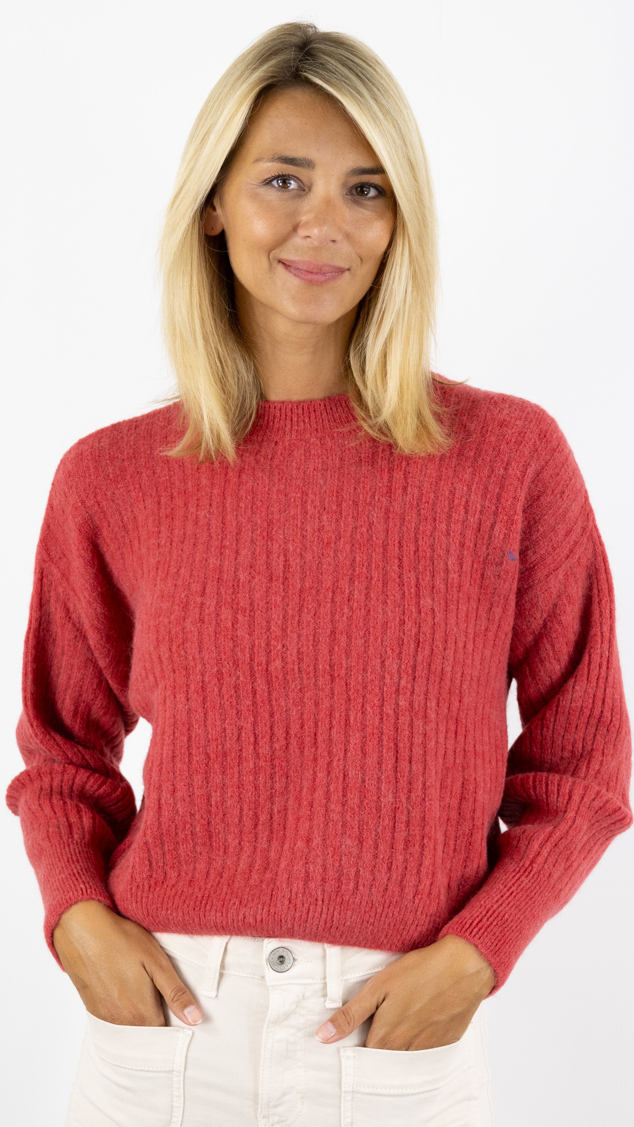 PULL COL ROND MAILLE COTE DE 2 STUDIO PARISIEN 9407#color_BRICK