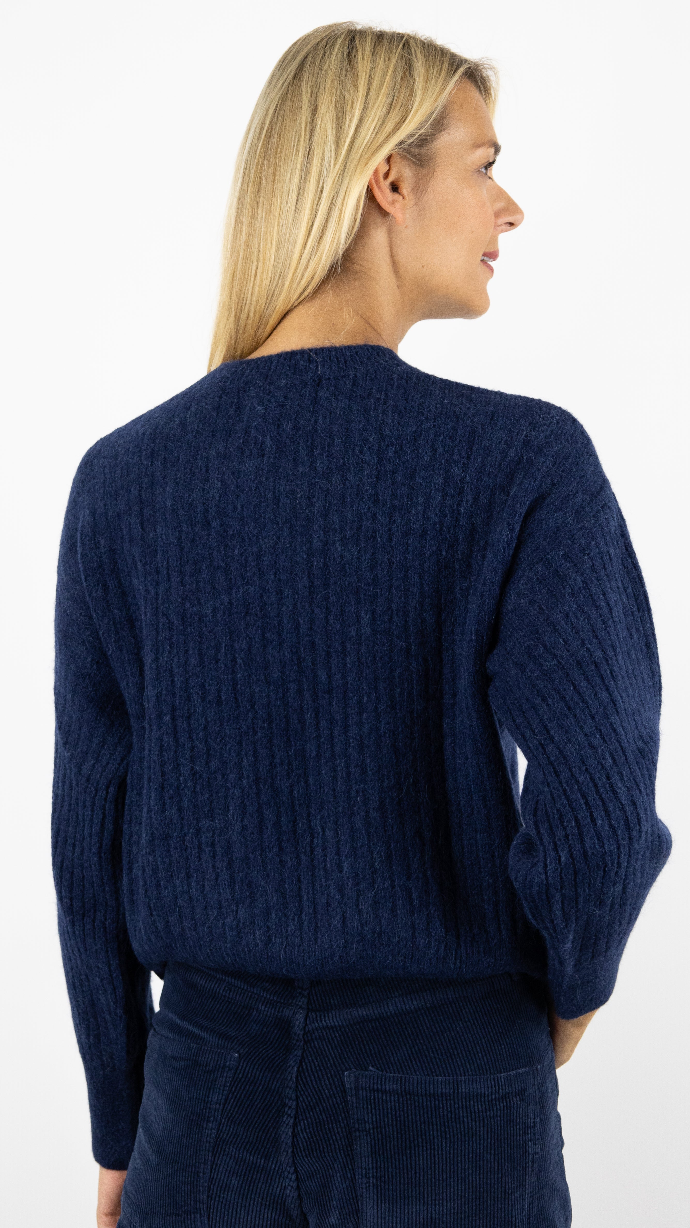 PULL COL ROND MAILLE COTE DE 2 STUDIO PARISIEN 9407#color_MARINE