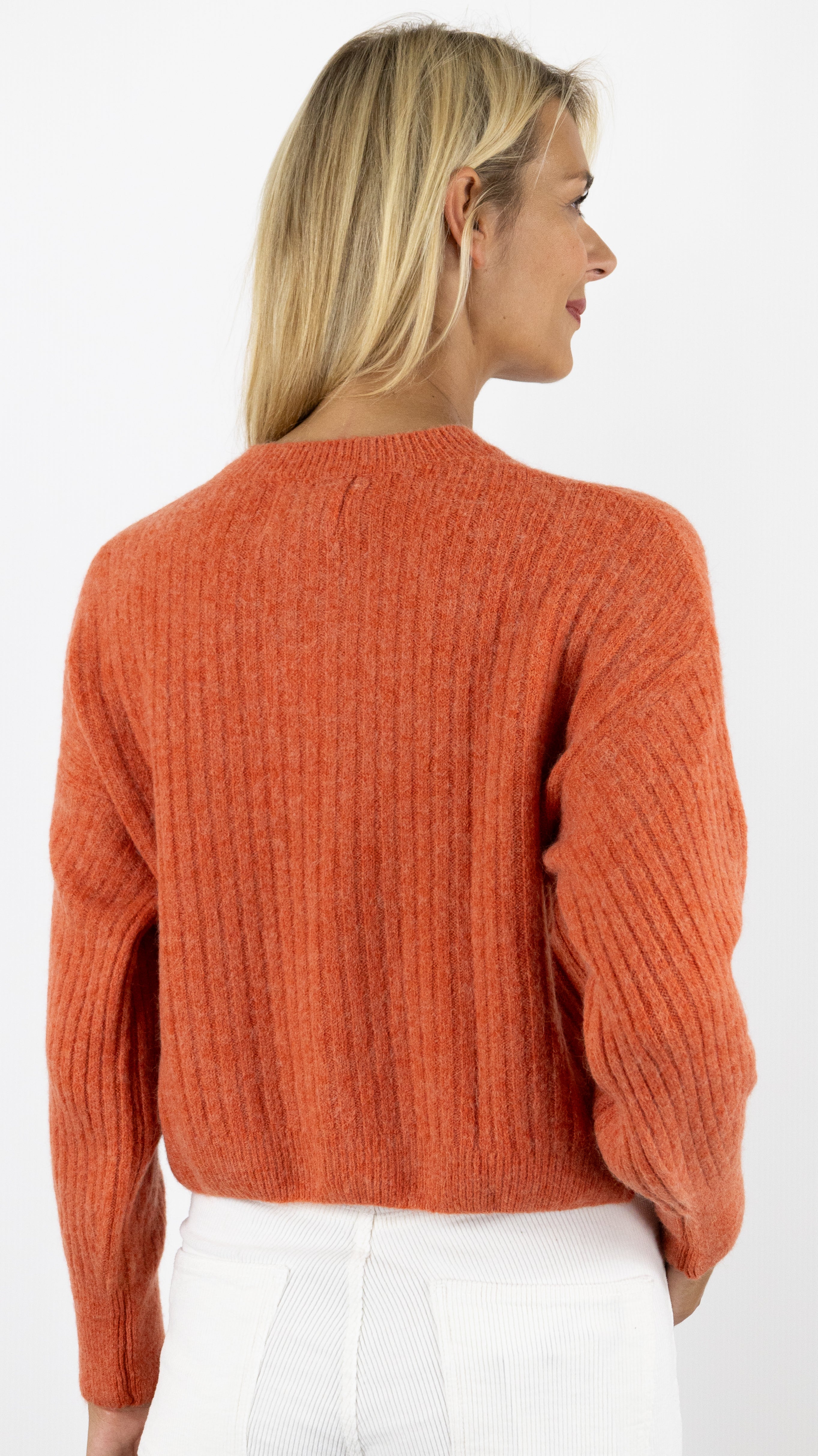 PULL COL ROND MAILLE COTE DE 2 STUDIO PARISIEN 9407#color_ROUILLE