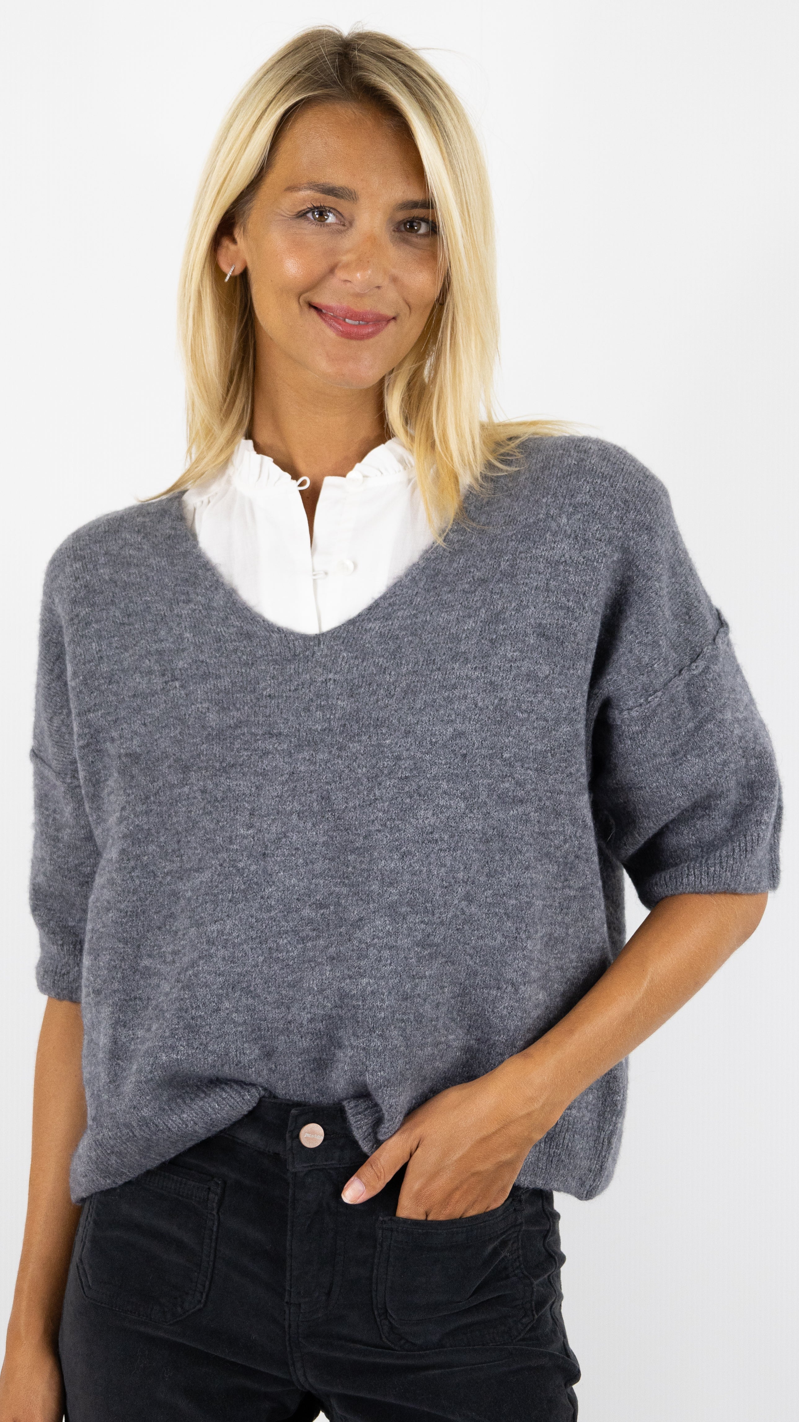 PULL V MANCHES 3/4 MAMOUCHKA 7329#COLOR_GRIS