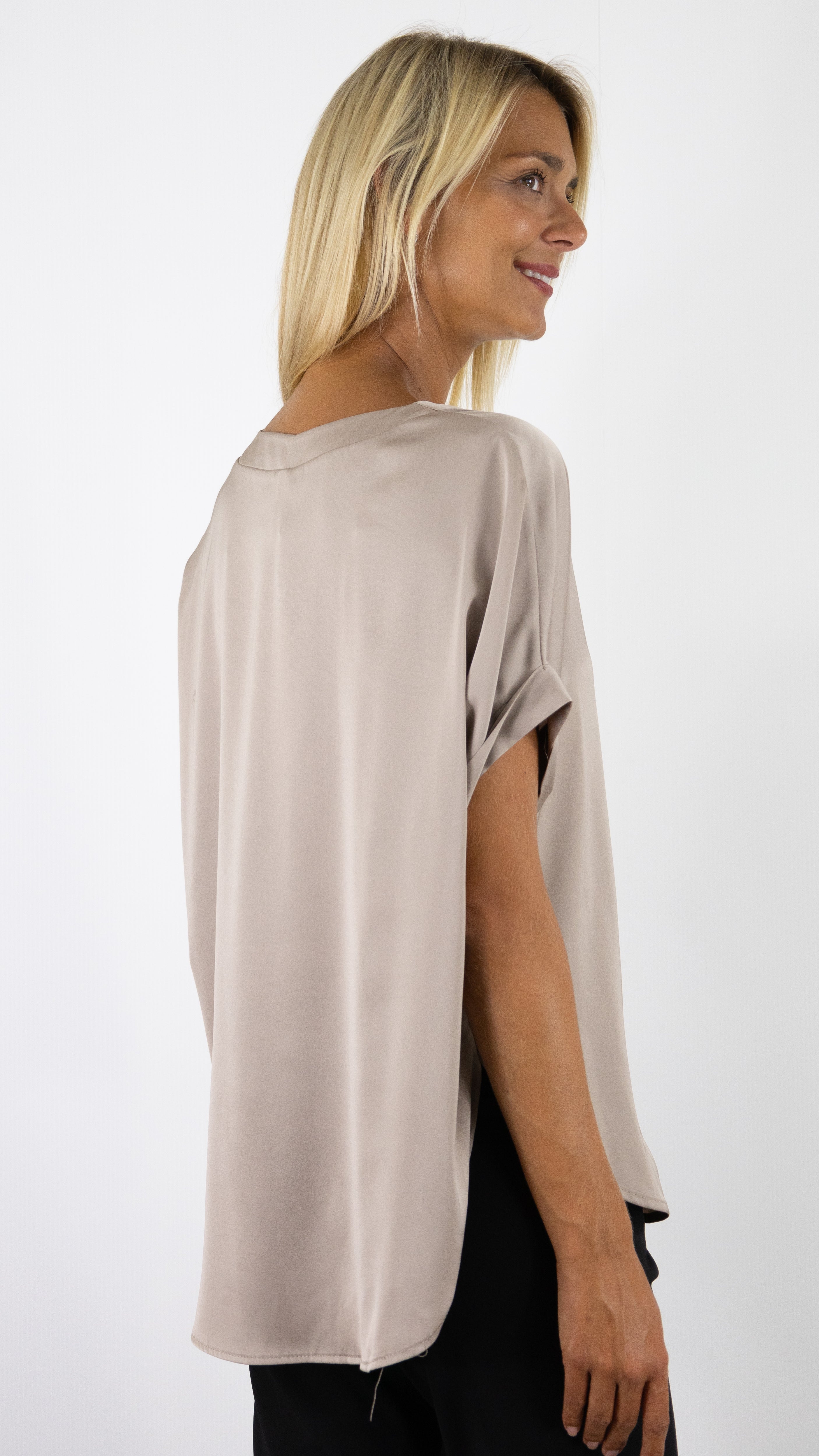 BLOUSE COL V MANCHES COURTES IMPERIAL TB95IDG#COLOR_1120/TAUPE