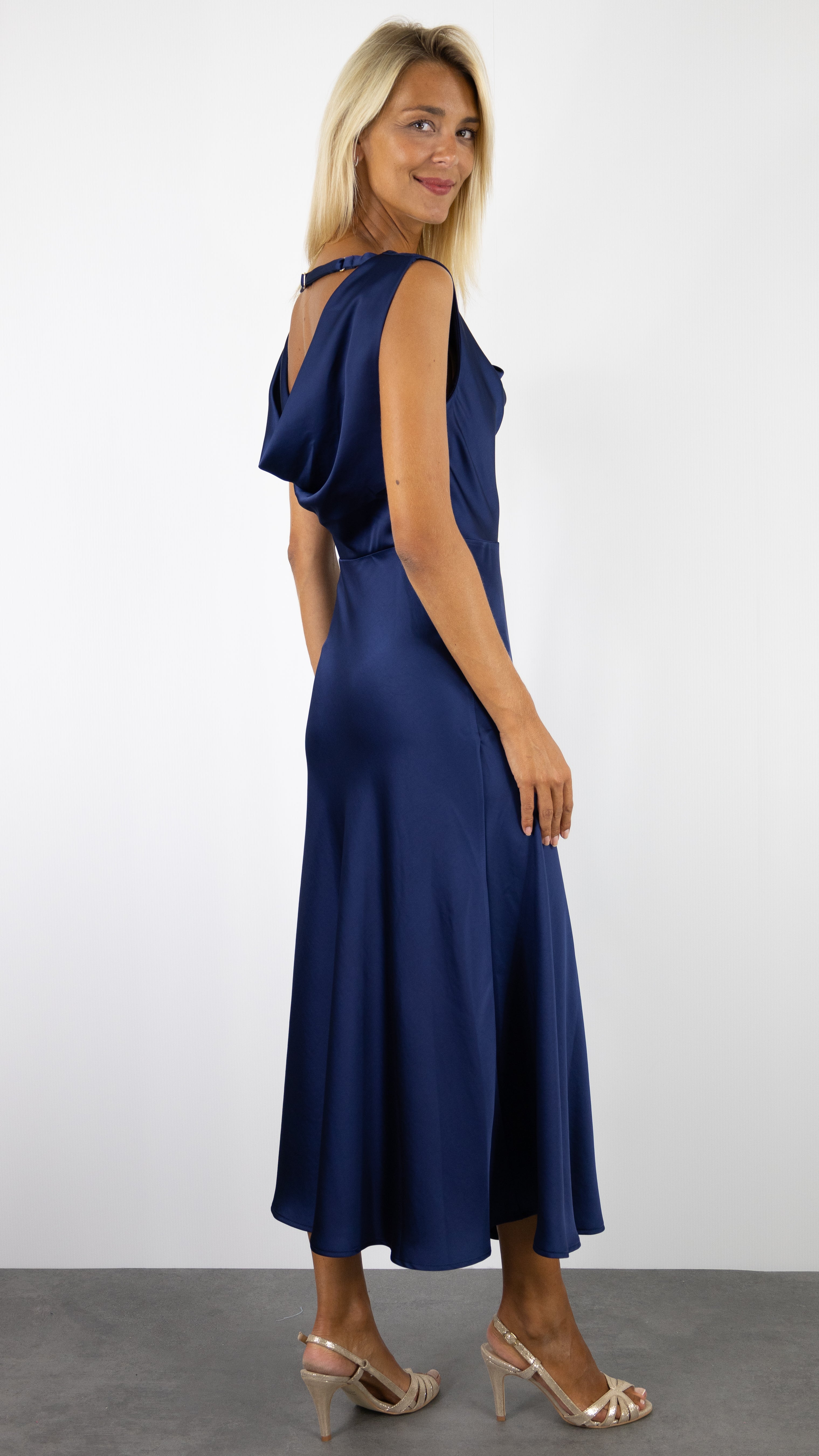 ROBE SATINEE BLEU IMPERIAL AFBAIBA BLEU NUIT