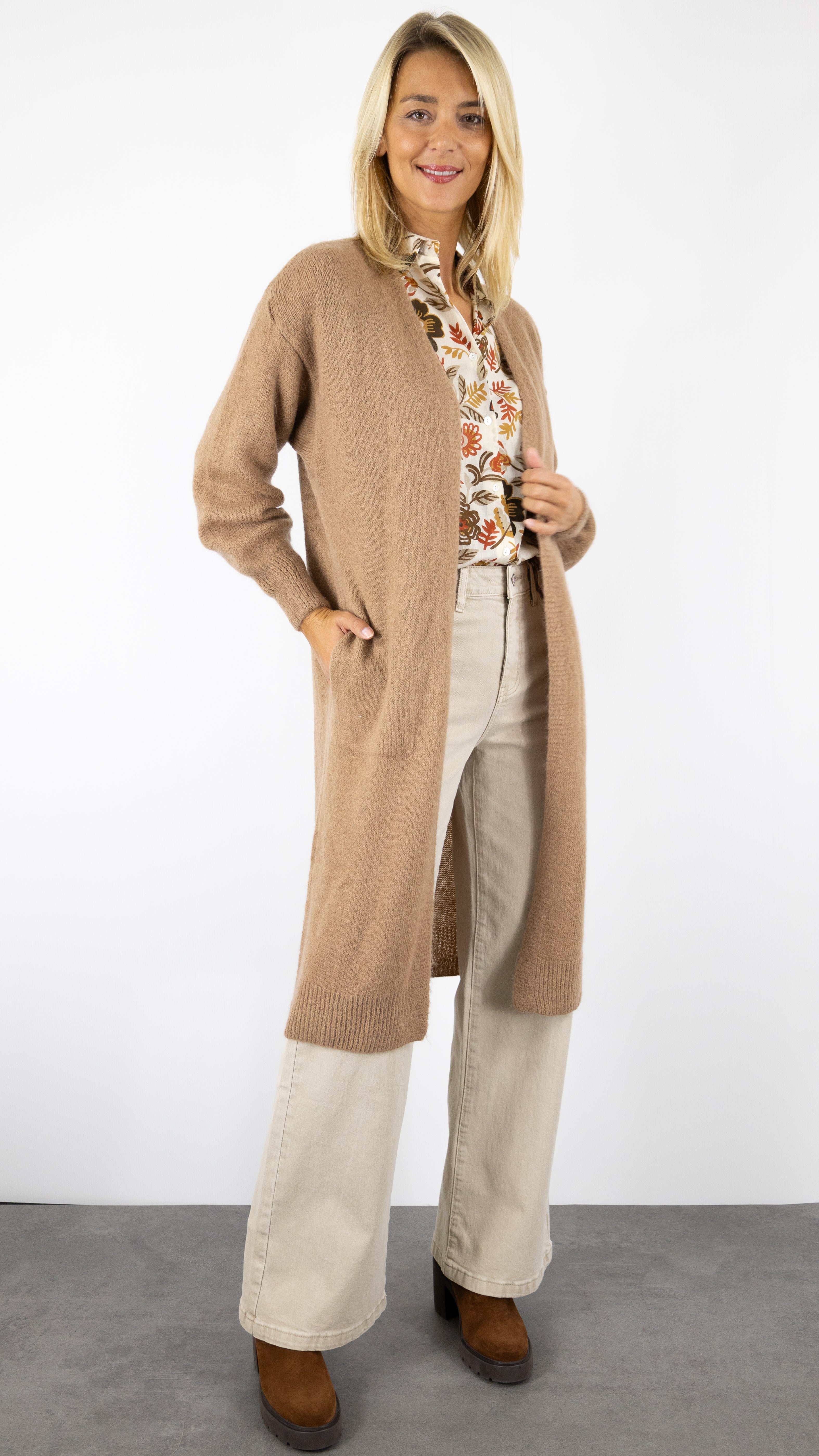 GILET LONG BORD A BORD NAIS 22577#COLOR_CAMEL