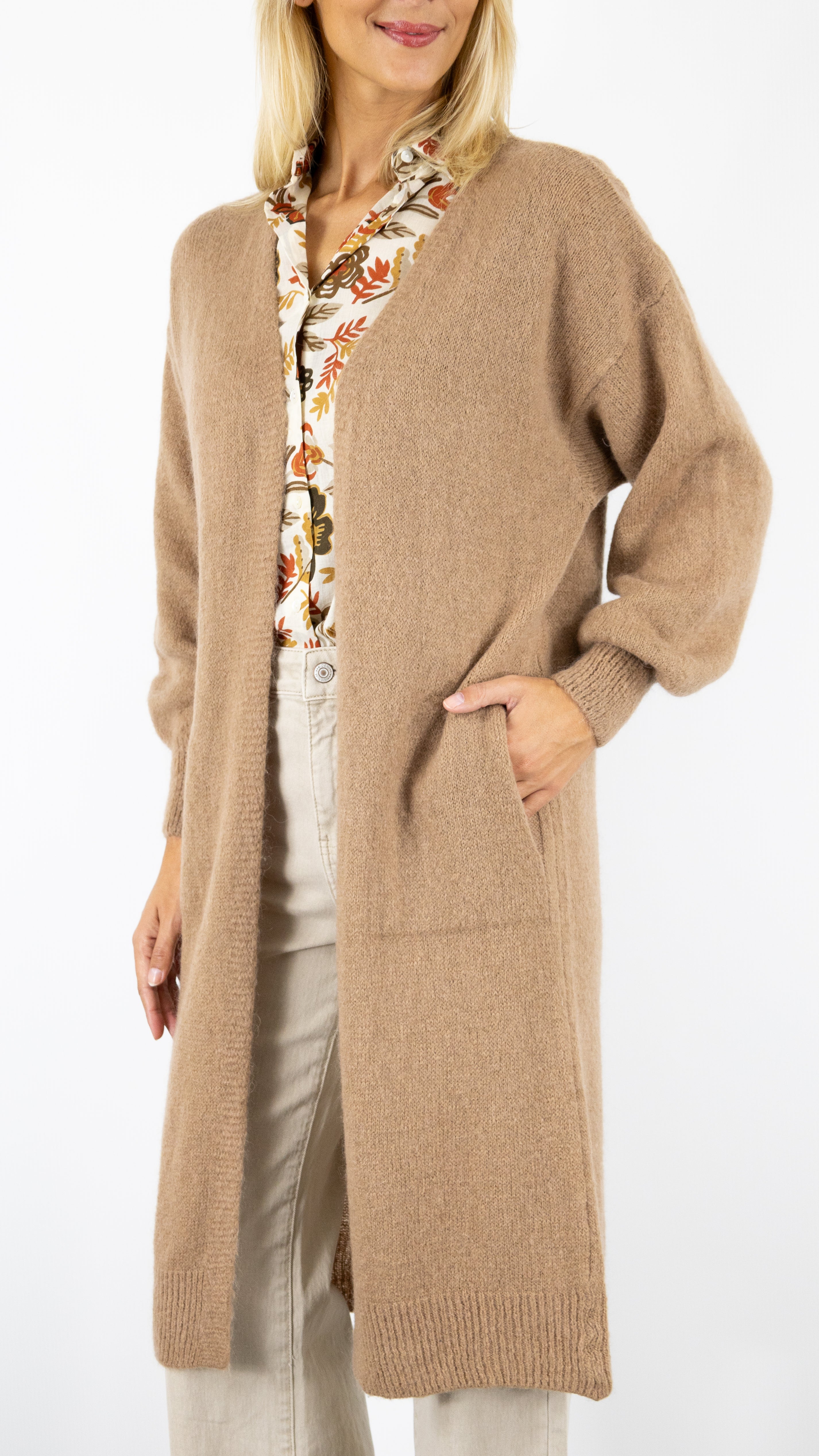 GILET LONG BORD A BORD NAIS 22577#COLOR_CAMEL