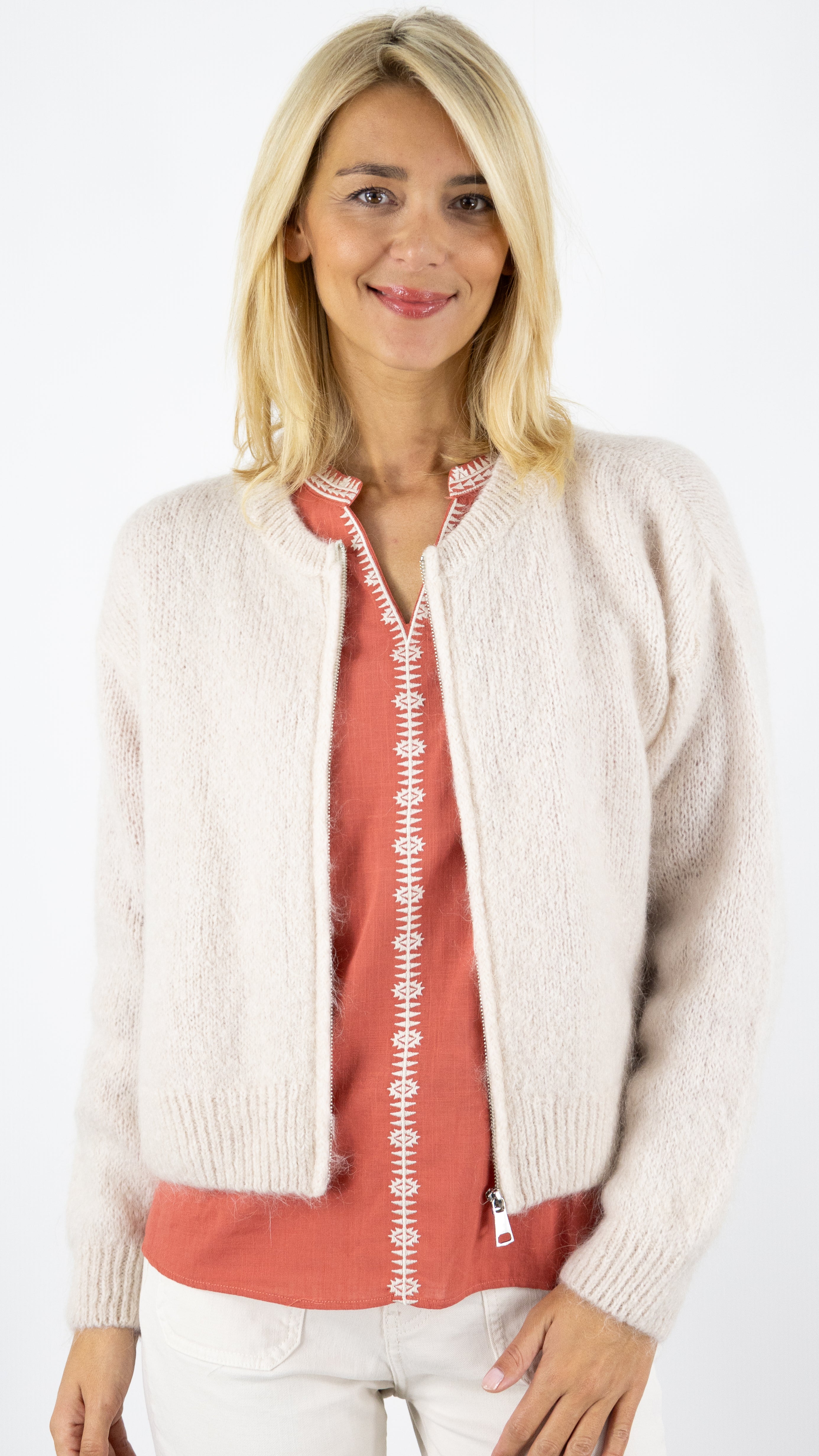 GILET ZIPPE EN MOHAIR NAIS 11005#COLOR_BEIGE