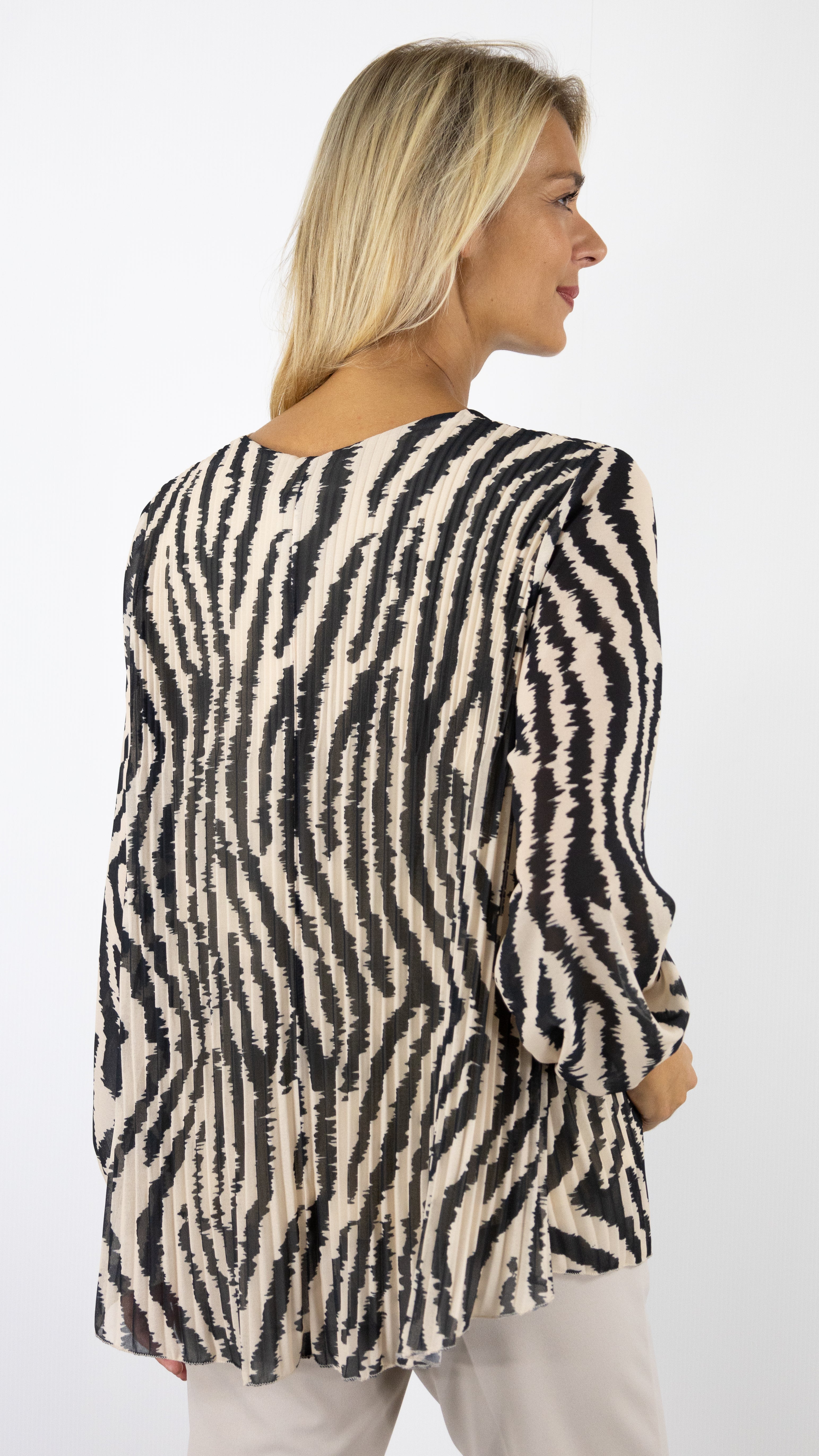 TOP V PLISSE IMPRIME LUIZACCO 96938#COLOR_ZEBRE/BEIGE/NOIR