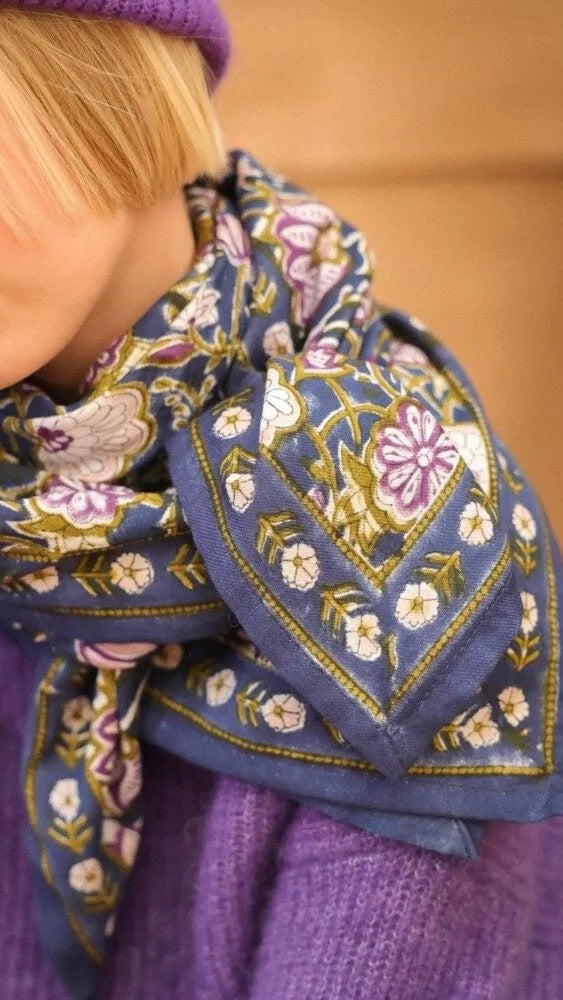 FOULARD IMPRIME EN COTON BËLLEMME TAJ BLEU VIOLINE 