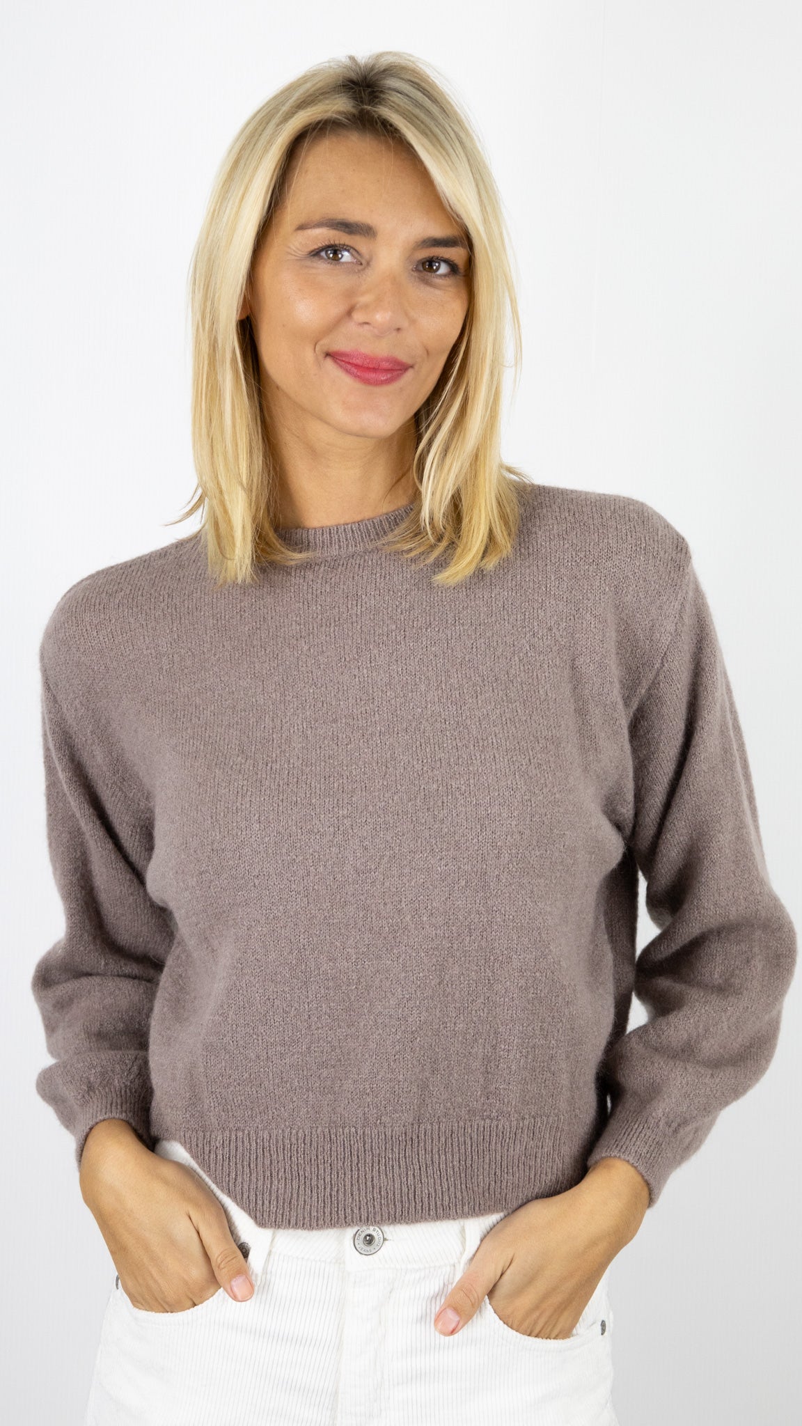 PULL COL ROND COURT NAIS 19376#COLOR_CHOCO CLAIR