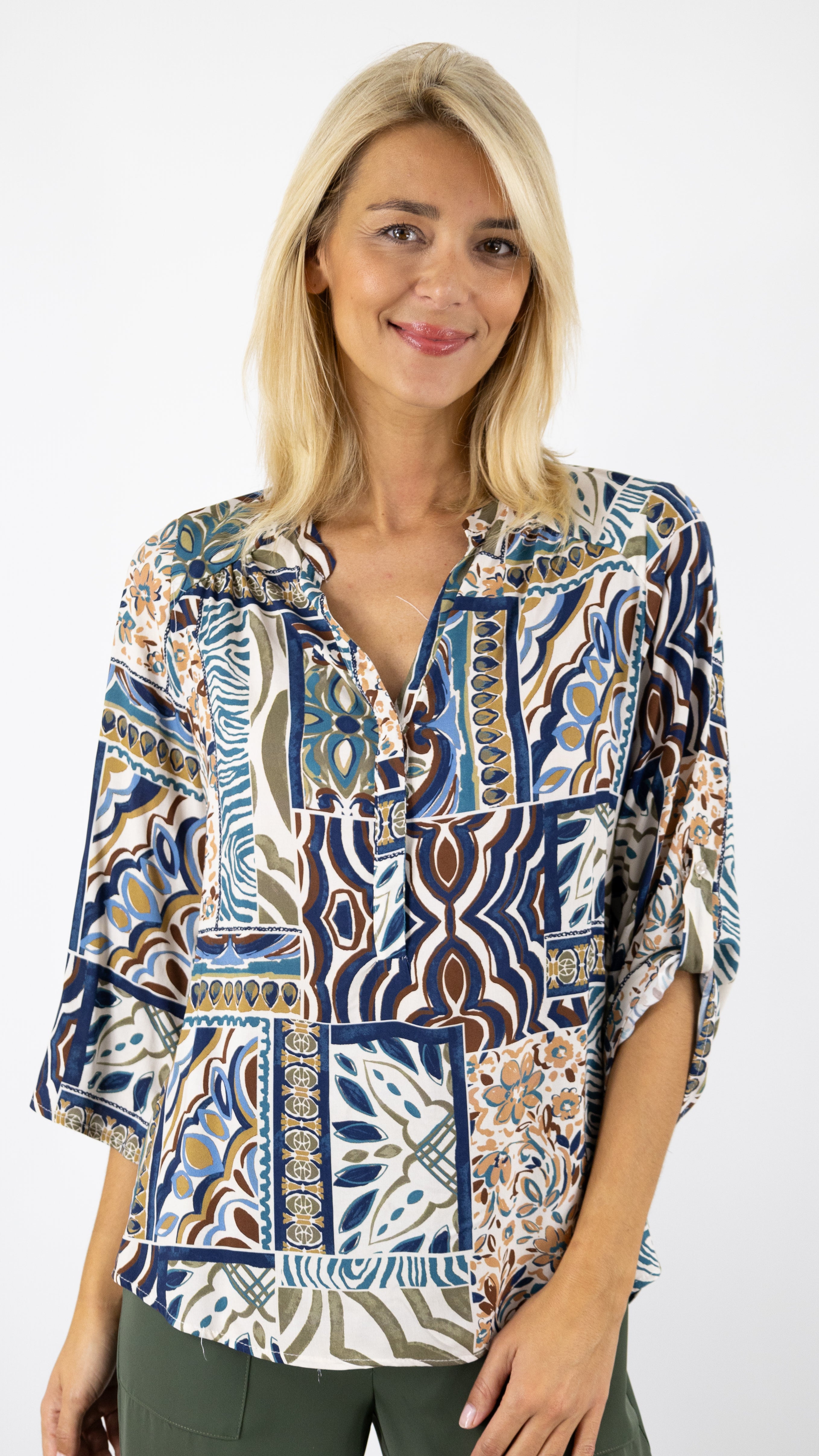 BLOUSE IMPRIMEE SOUPLE LILI EMA BLUES#CACHEMIRE CELADON/JE