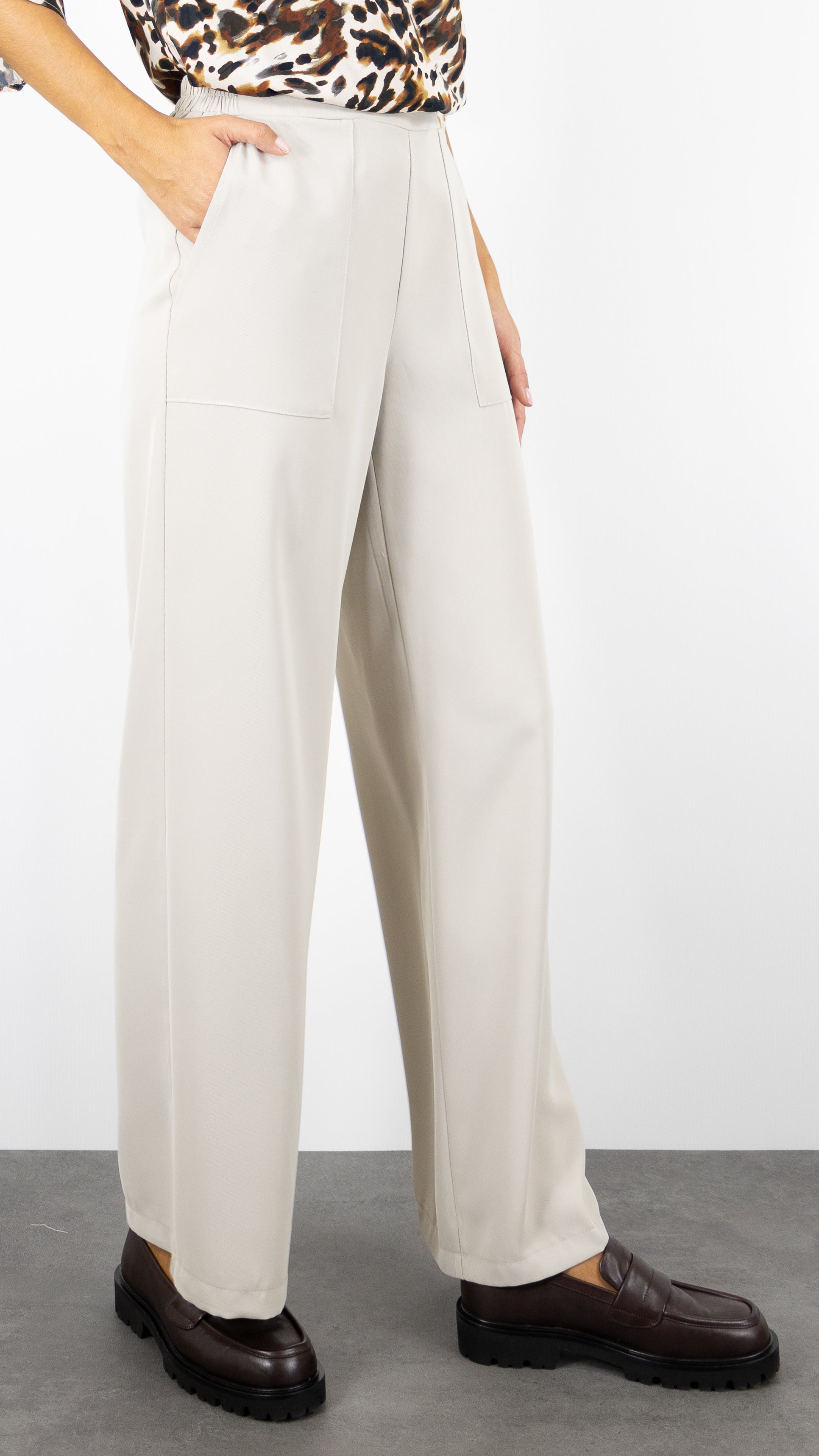 PANTALON SOUPLE TAILLE DOS ELASTIQUE JAMBES LARGES EMA BLUE'S TYMO#COLOR_BEIGE