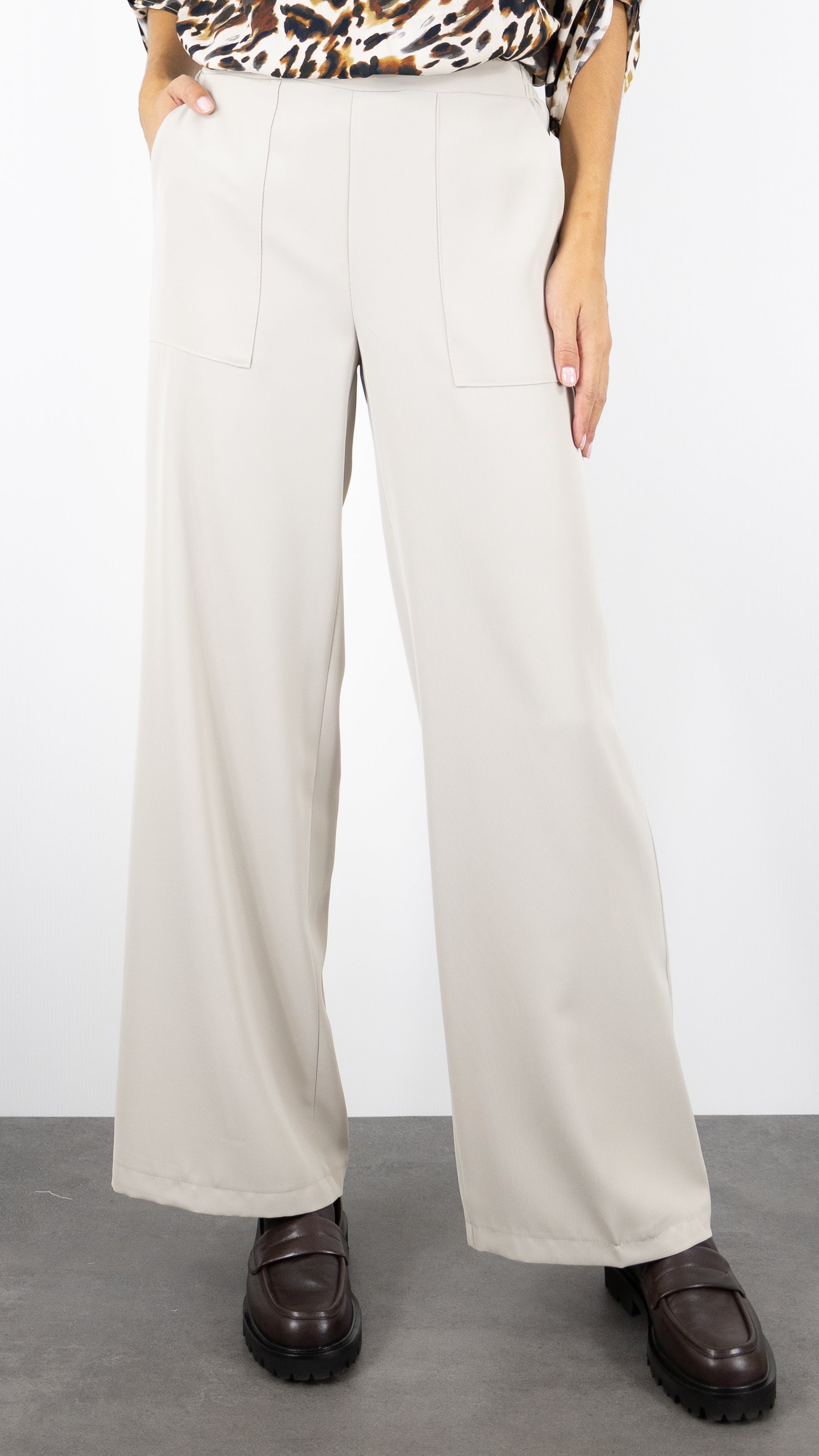 PANTALON SOUPLE TAILLE DOS ELASTIQUE JAMBES LARGES EMA BLUE'S TYMO#COLOR_BEIGE