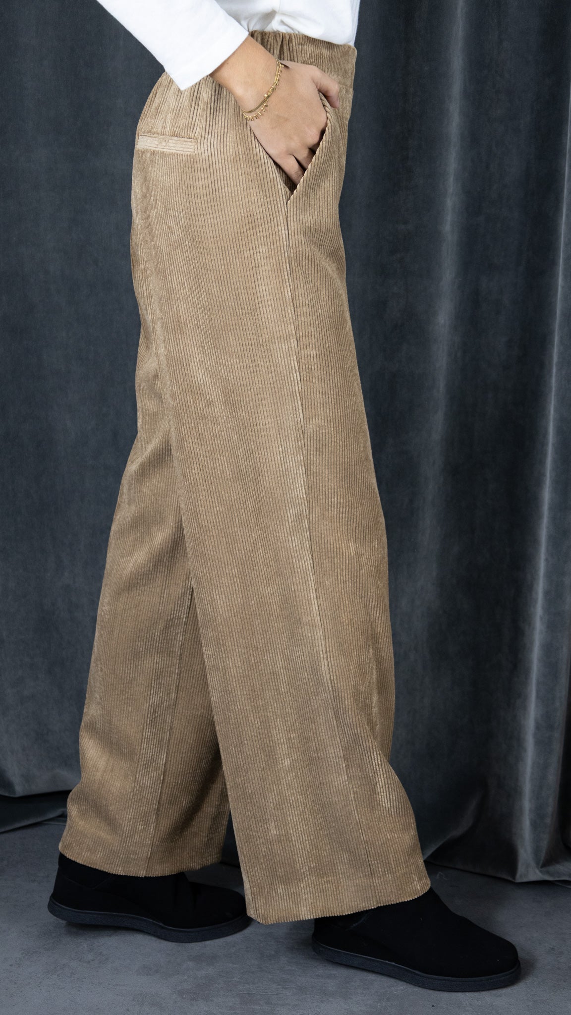 PANTALON EN VELOURS COTELE TAILLE DOS ELASTIQUE CAMEL IMPERIAL P4L0IVL