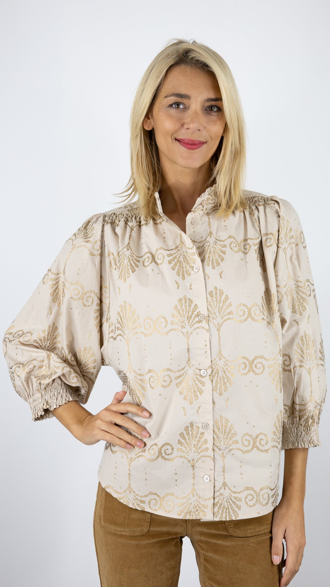 BLOUSE VOLANTEE COL MONTANT LUKAP L1097 BEIGE