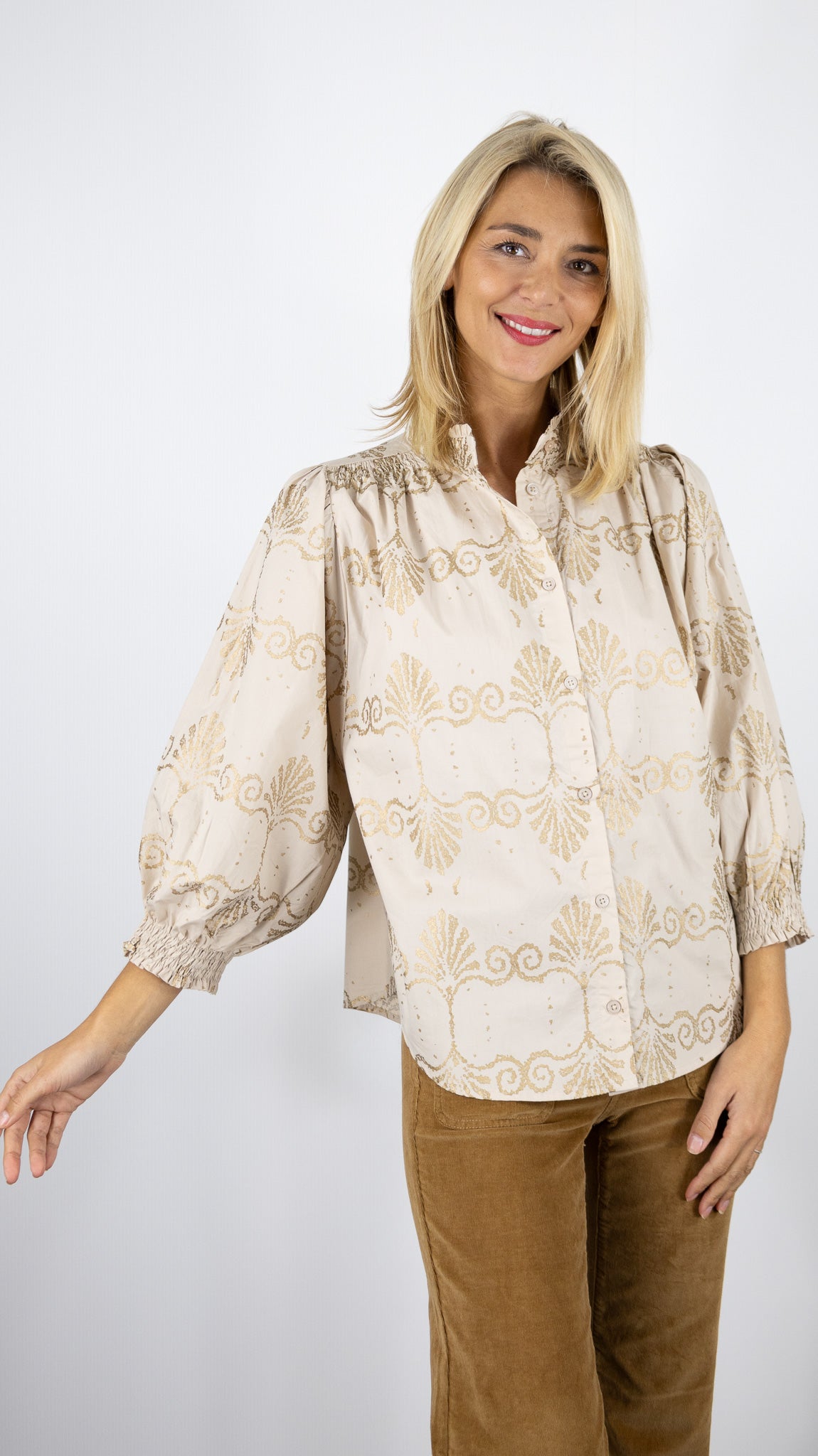 BLOUSE VOLANTEE COL MONTANT LUKAP L1097 BEIGE