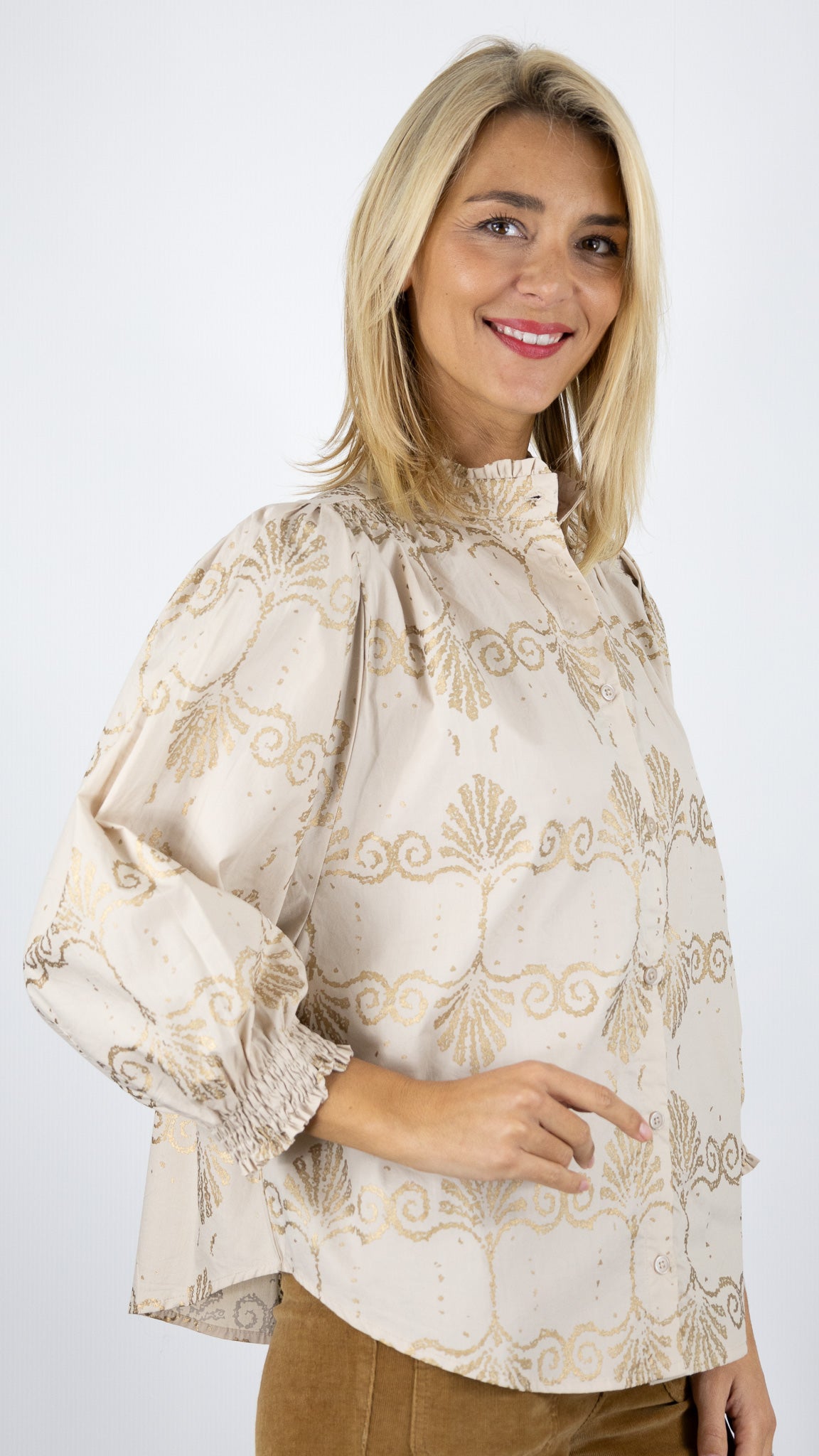 BLOUSE VOLANTEE COL MONTANT LUKAP L1097 BEIGE