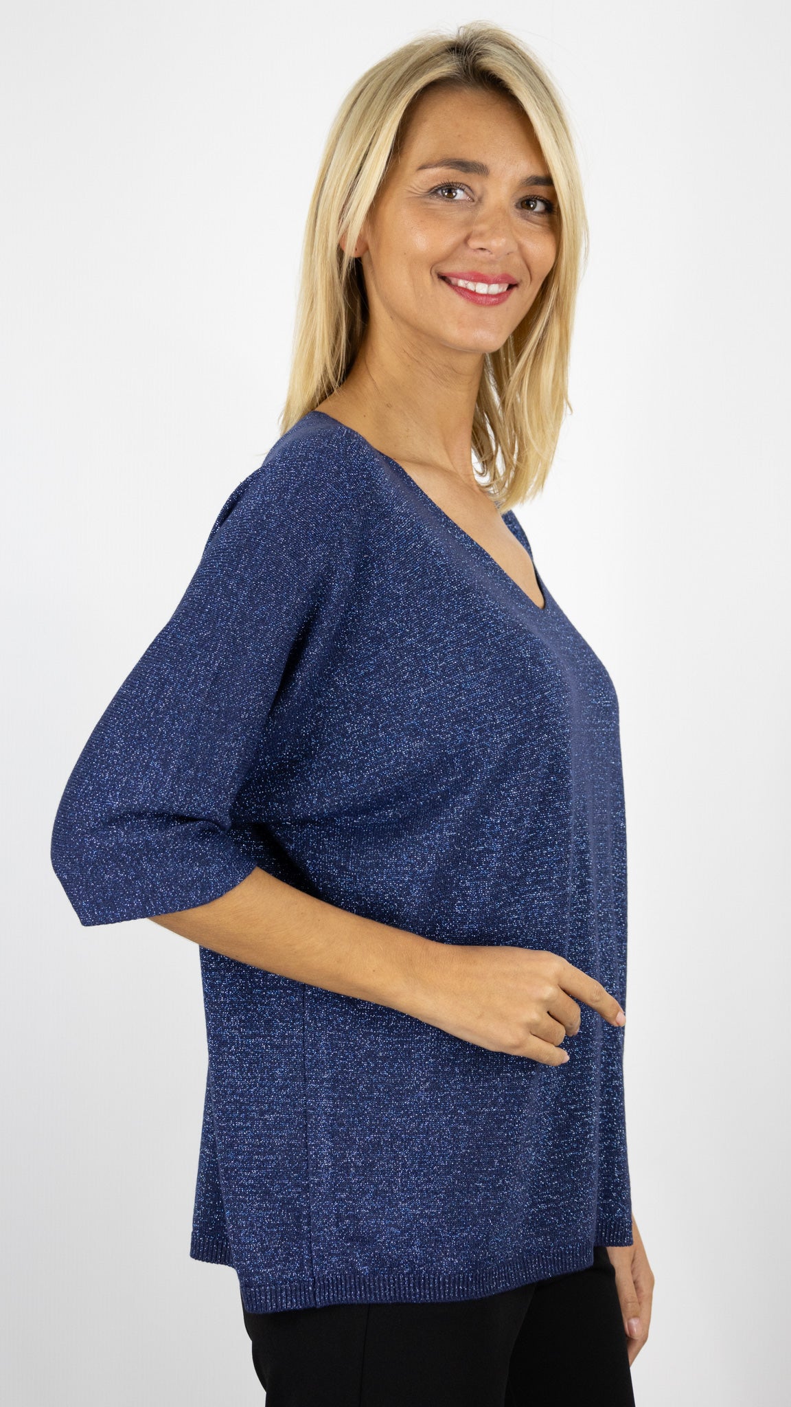 PULL V OVERSIZE LAME ATELIER DE MILA 21130#COLOR_MARINE