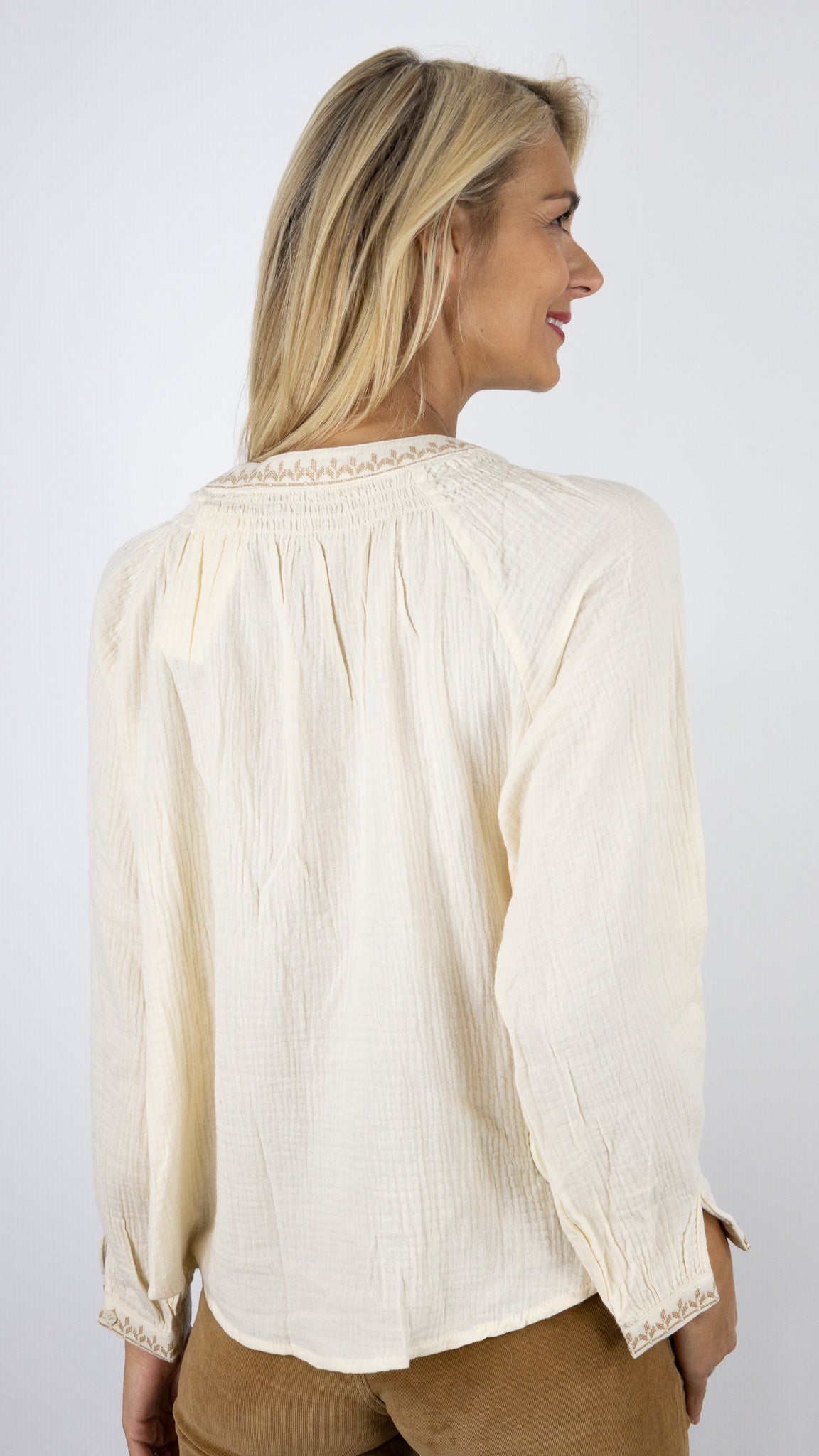 BLOUSE GAZE DE COTON COL TUNISIEN BRODERIE SO SWEET CH137#COLOR_BEIGE