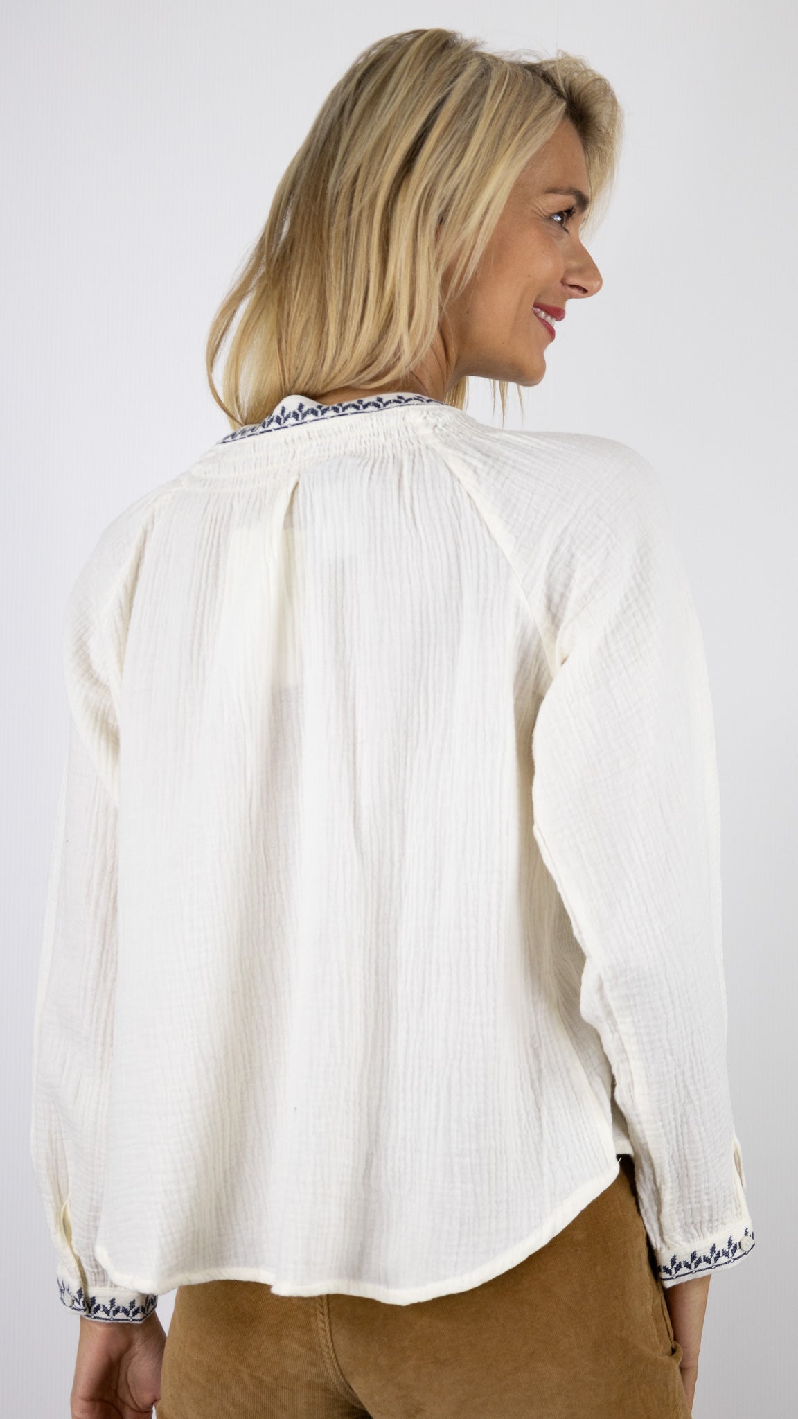 BLOUSE GAZE DE COTON COL TUNISIEN BRODERIE SO SWEET CH137#COLOR_ECRU