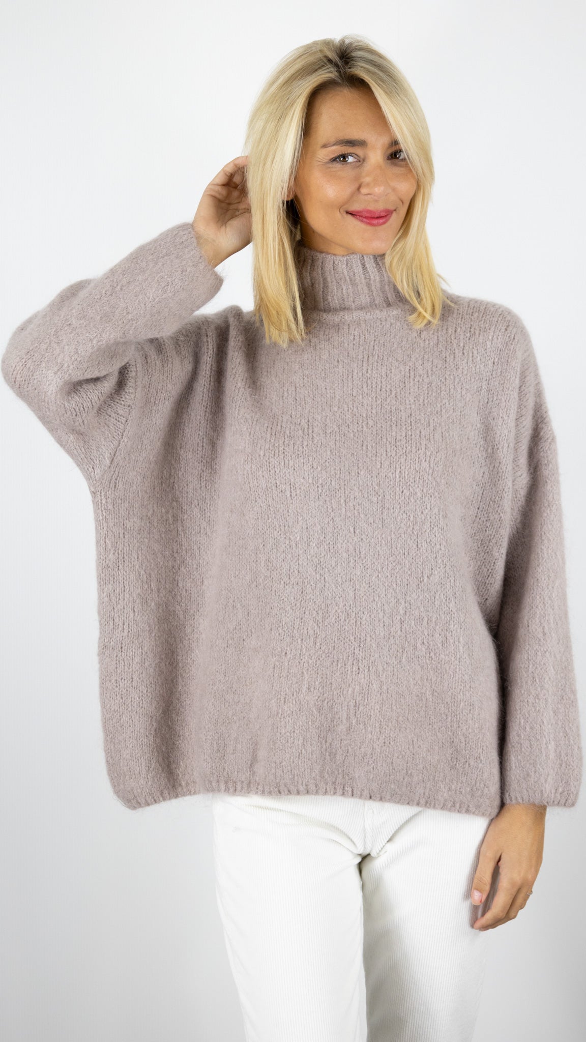 PULL COL MONTANT OVERSIZE EN MOHAIR NAIS 24186#COLOR_CHOCO CLAIR