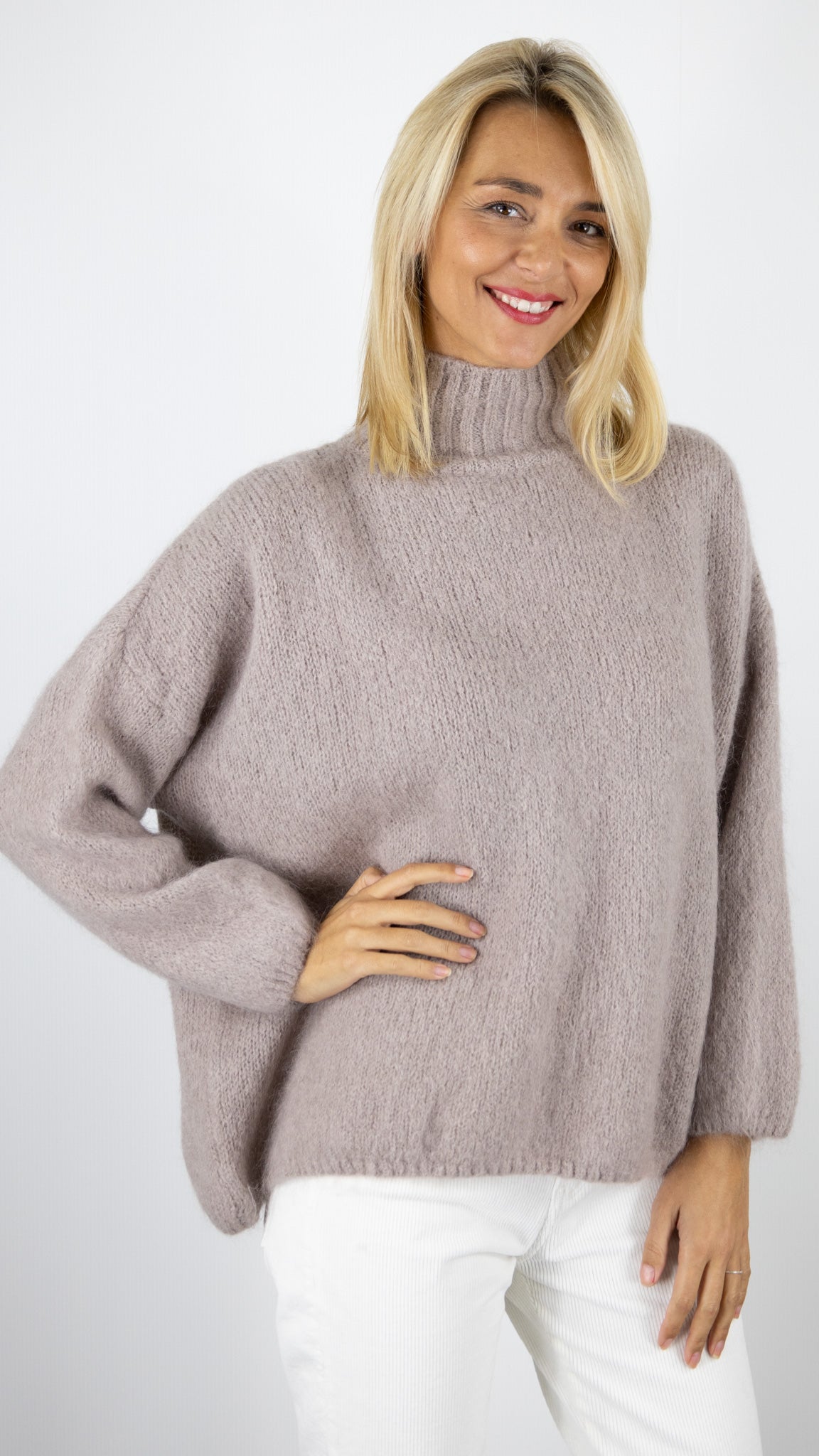 PULL COL MONTANT OVERSIZE EN MOHAIR NAIS 24186#COLOR_CHOCO CLAIR