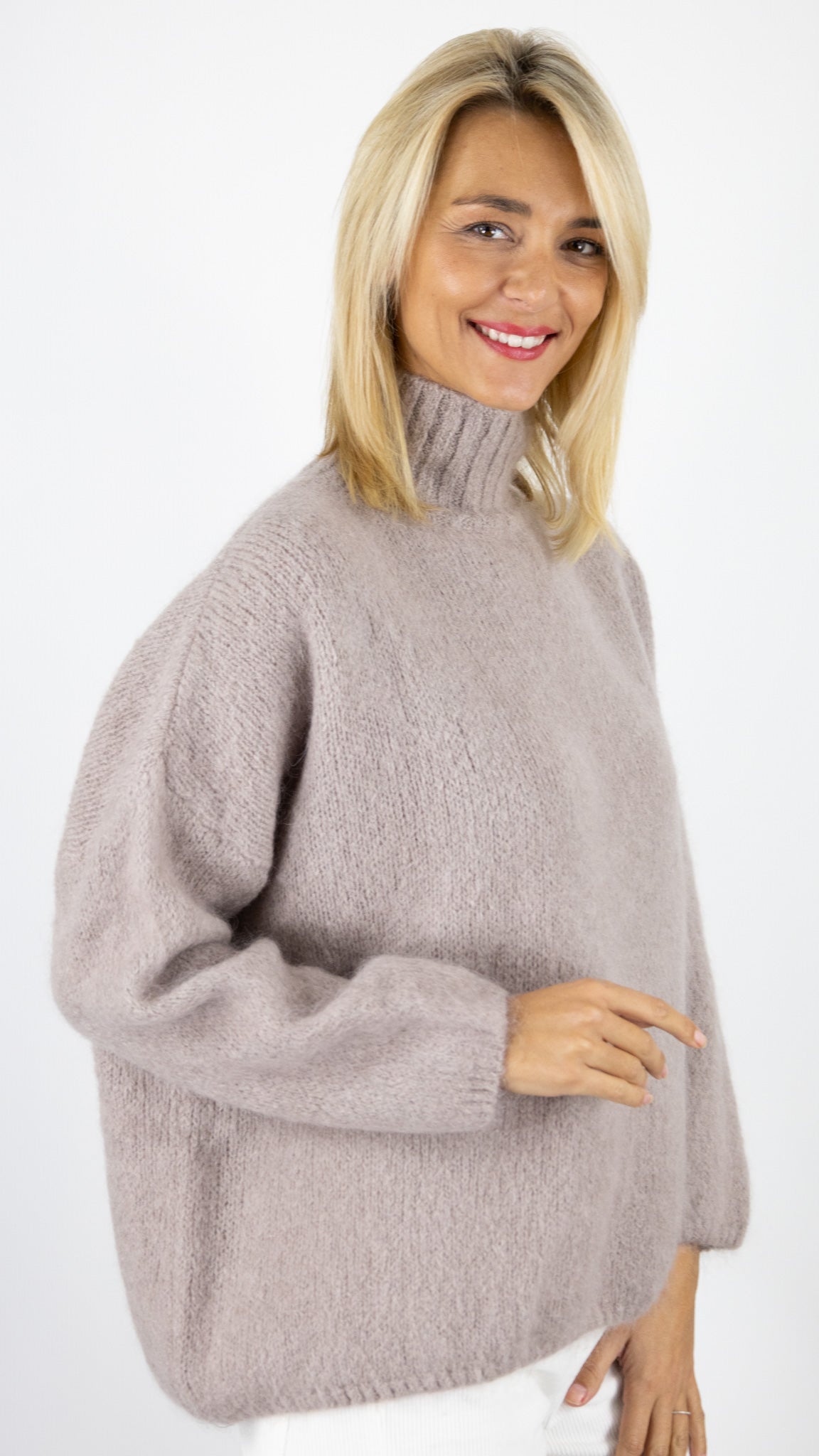 PULL COL MONTANT OVERSIZE EN MOHAIR NAIS 24186#COLOR_CHOCO CLAIR