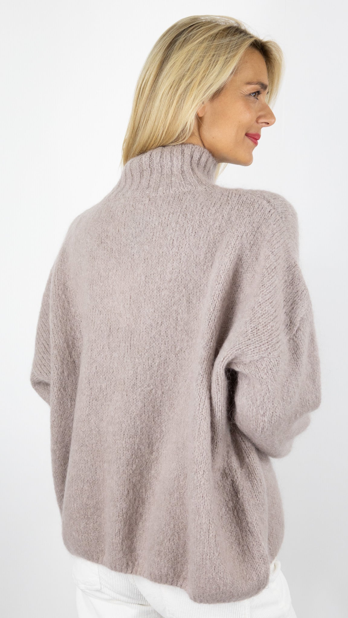 PULL COL MONTANT OVERSIZE EN MOHAIR NAIS 24186#COLOR_CHOCO CLAIR