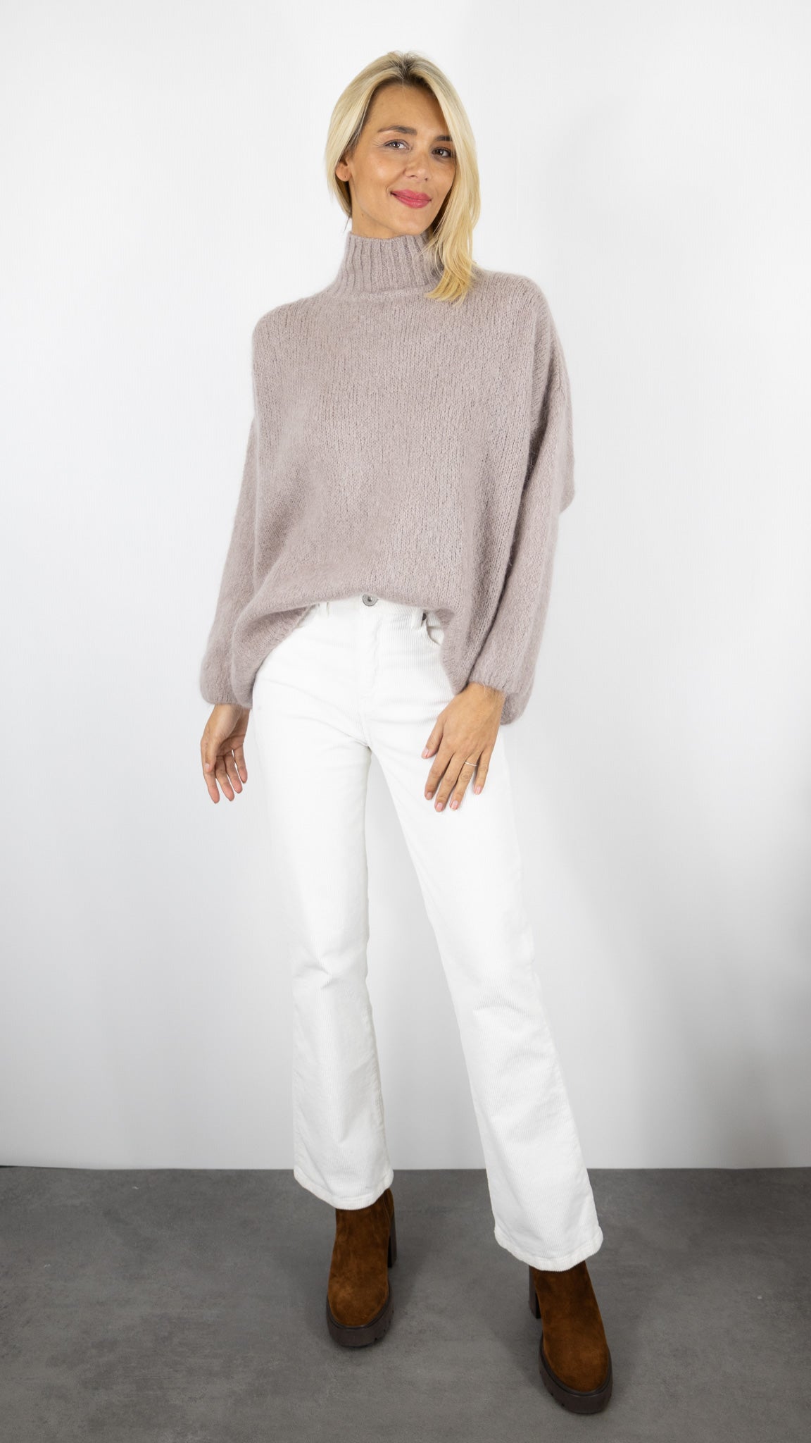 PULL COL MONTANT OVERSIZE EN MOHAIR NAIS 24186#COLOR_CHOCO CLAIR