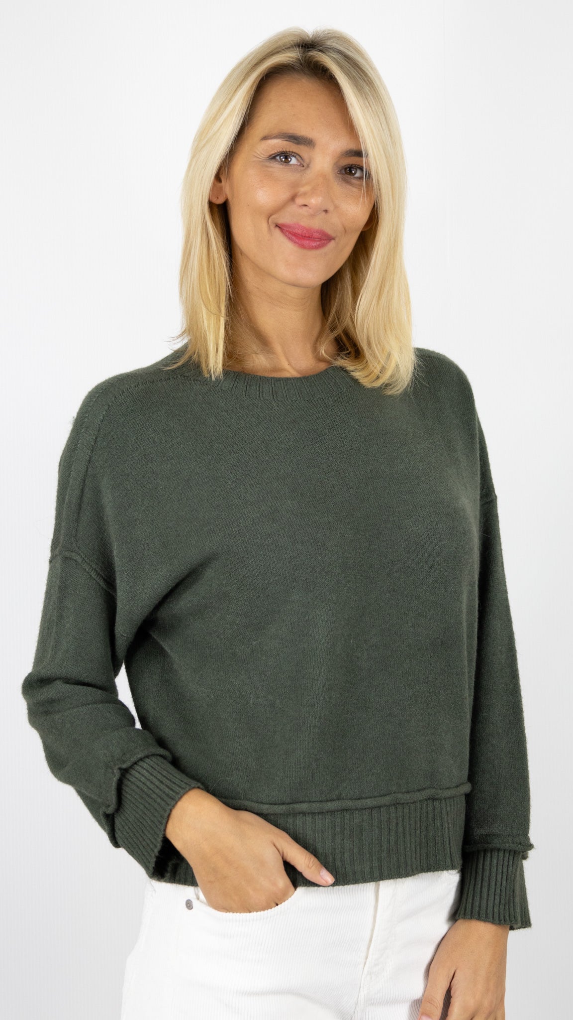 PULL COURT COL ROND BORS ROULETTES ALEXANDRE LAURENT A8978#COLOR_KAKI