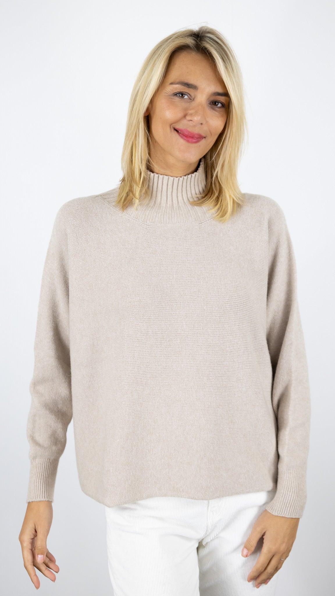 PULL COL MONTANT OVERSIZE ALEXANDRE LAURENT C8786#COLOR_BEIGE FONCE