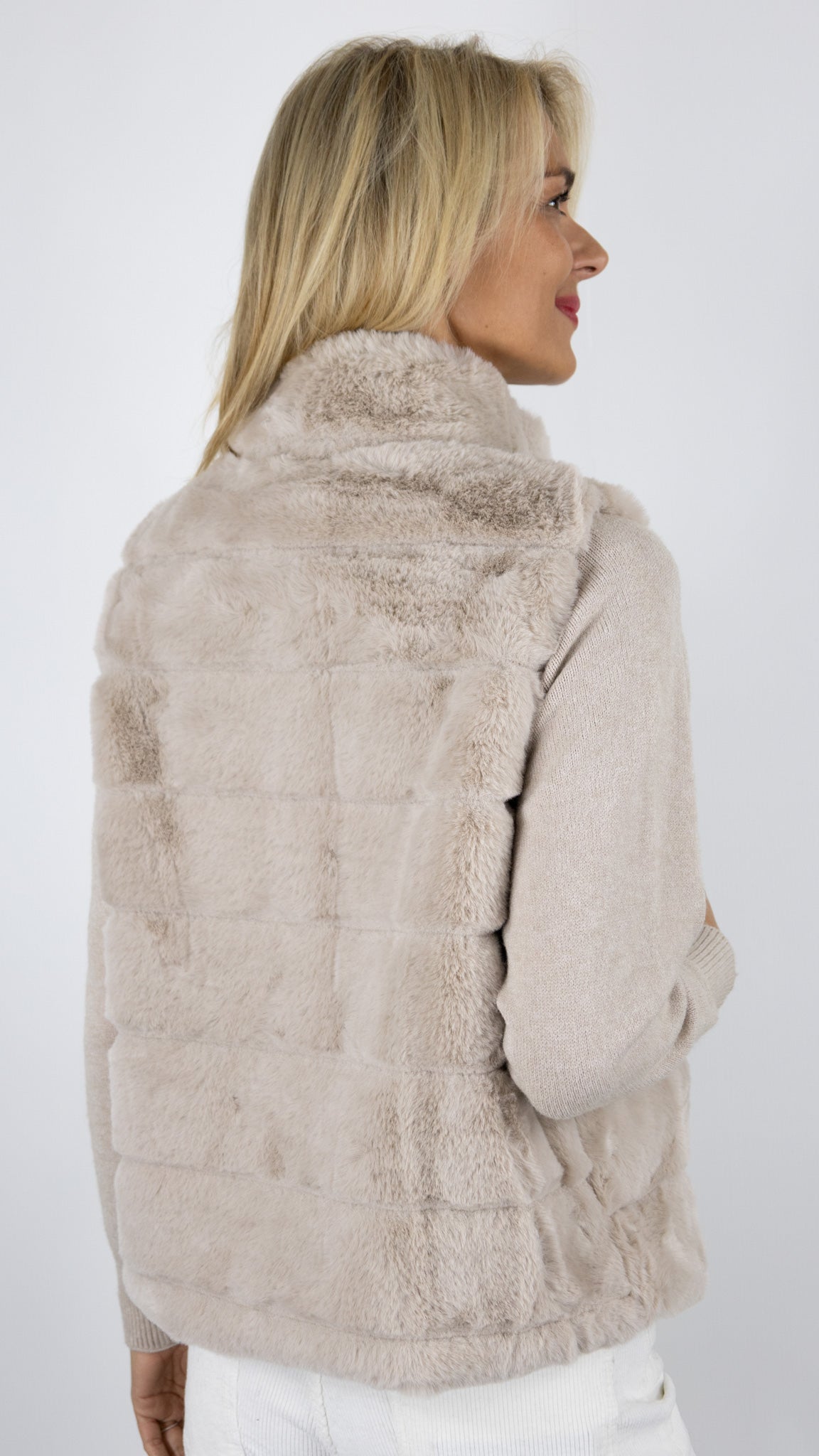 GILET SANS MANCHES FAUSSE FOURRURE VIMODA 40826#COLOR_BEIGE