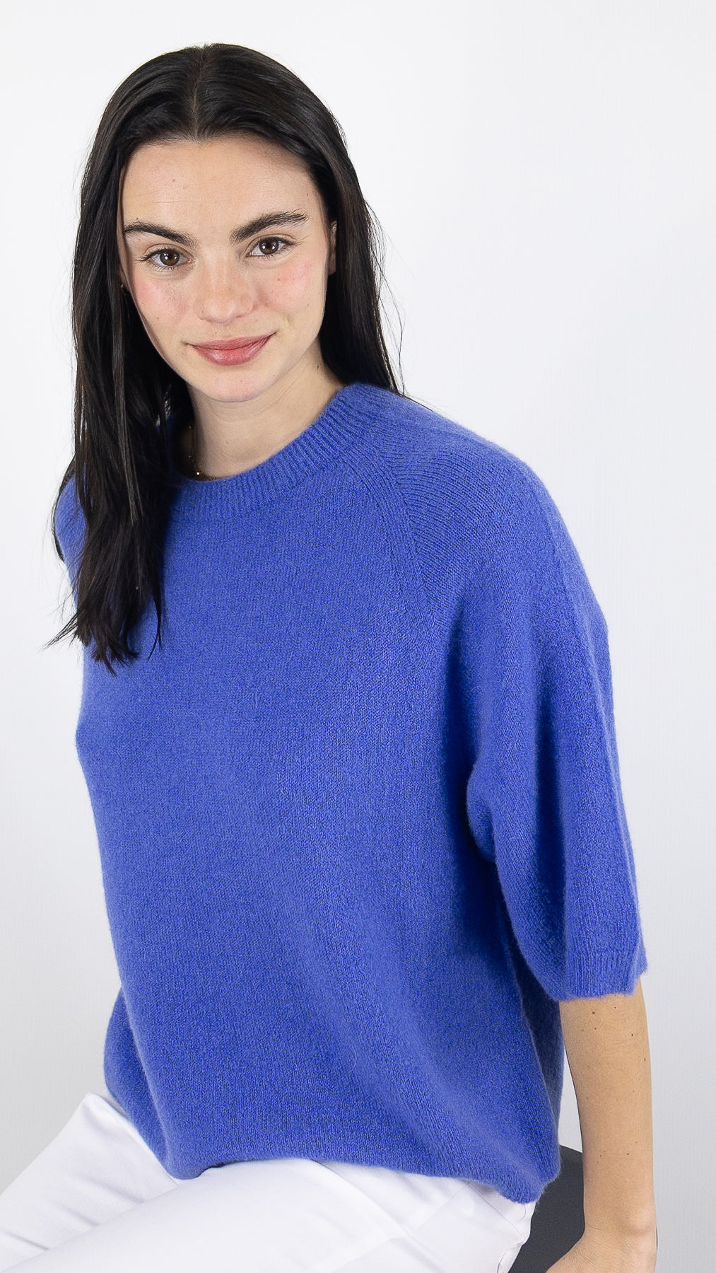 PULL COL ROND MANCHES 3/4 AMPLE EN ALPAGA  ANDROMEDE 2114#COLOR_JEANS