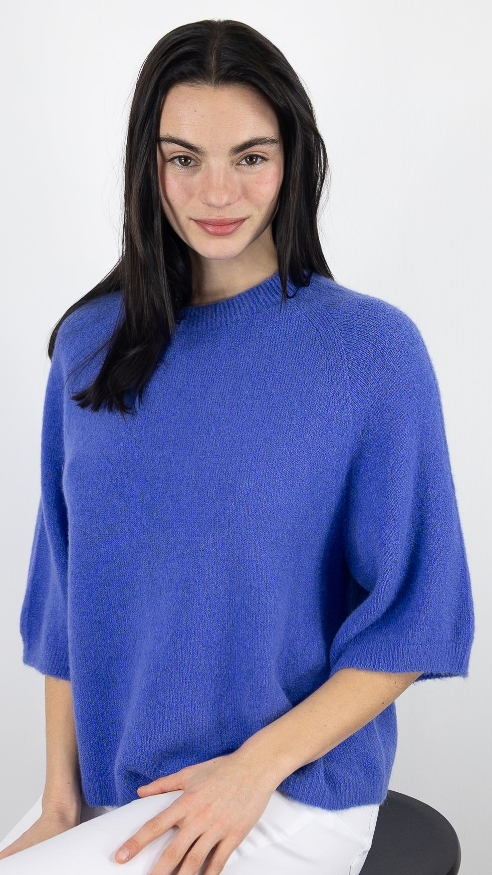 PULL COL ROND MANCHES 3/4 AMPLE EN ALPAGA  ANDROMEDE 2114#COLOR_JEANS