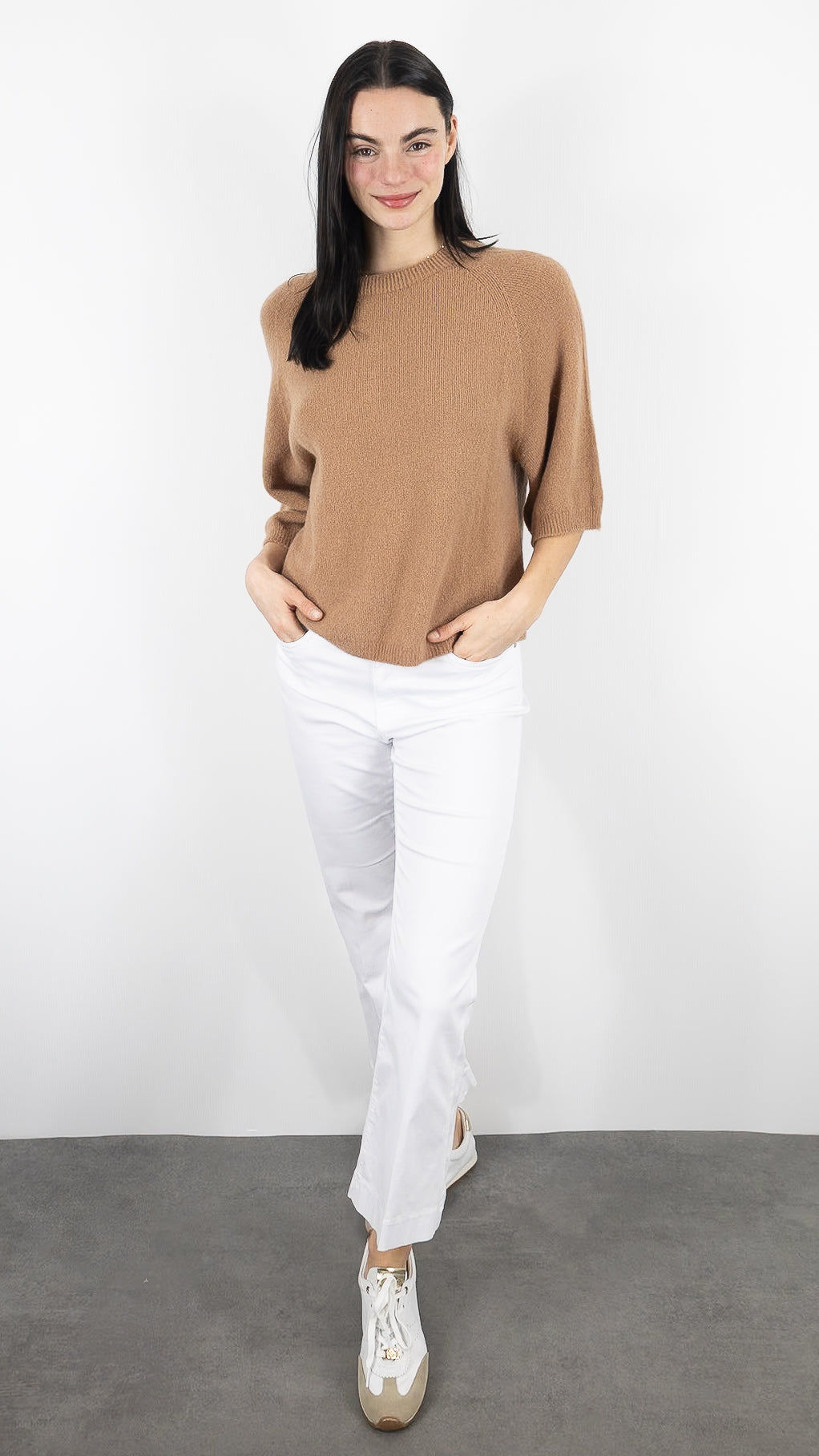PULL COL ROND MANCHES 3/4 AMPLE EN ALPAGA  ANDROMEDE 2114#COLOR_CAMEL