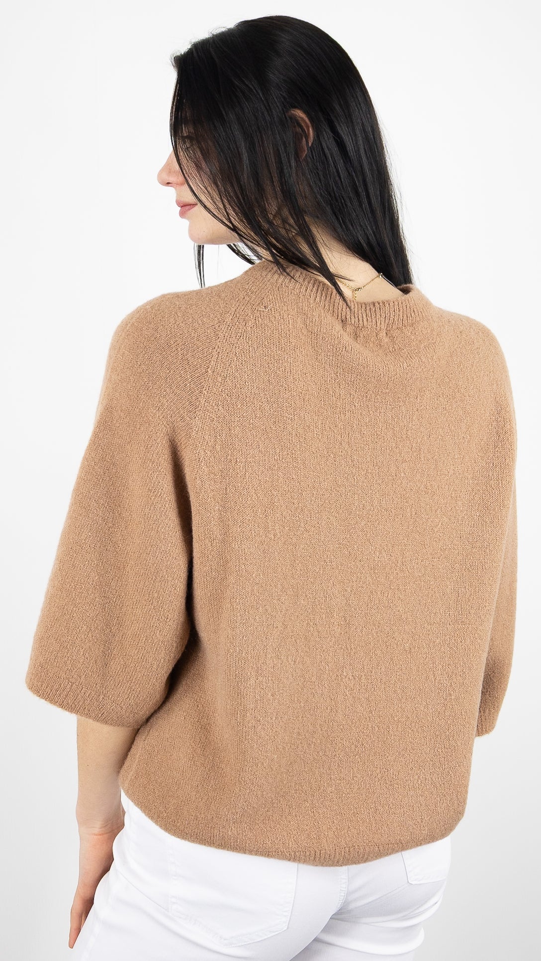 PULL COL ROND MANCHES 3/4 AMPLE EN ALPAGA  ANDROMEDE 2114#COLOR_CAMEL