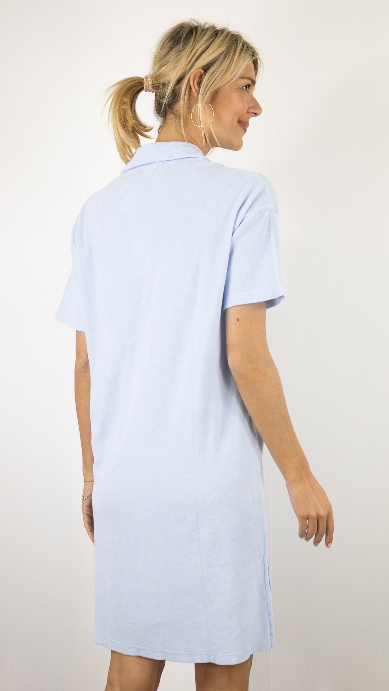 ROBE EN EPONGE DROITE MANCHES COURTES POUR FEMME#COLOR_04/SKY